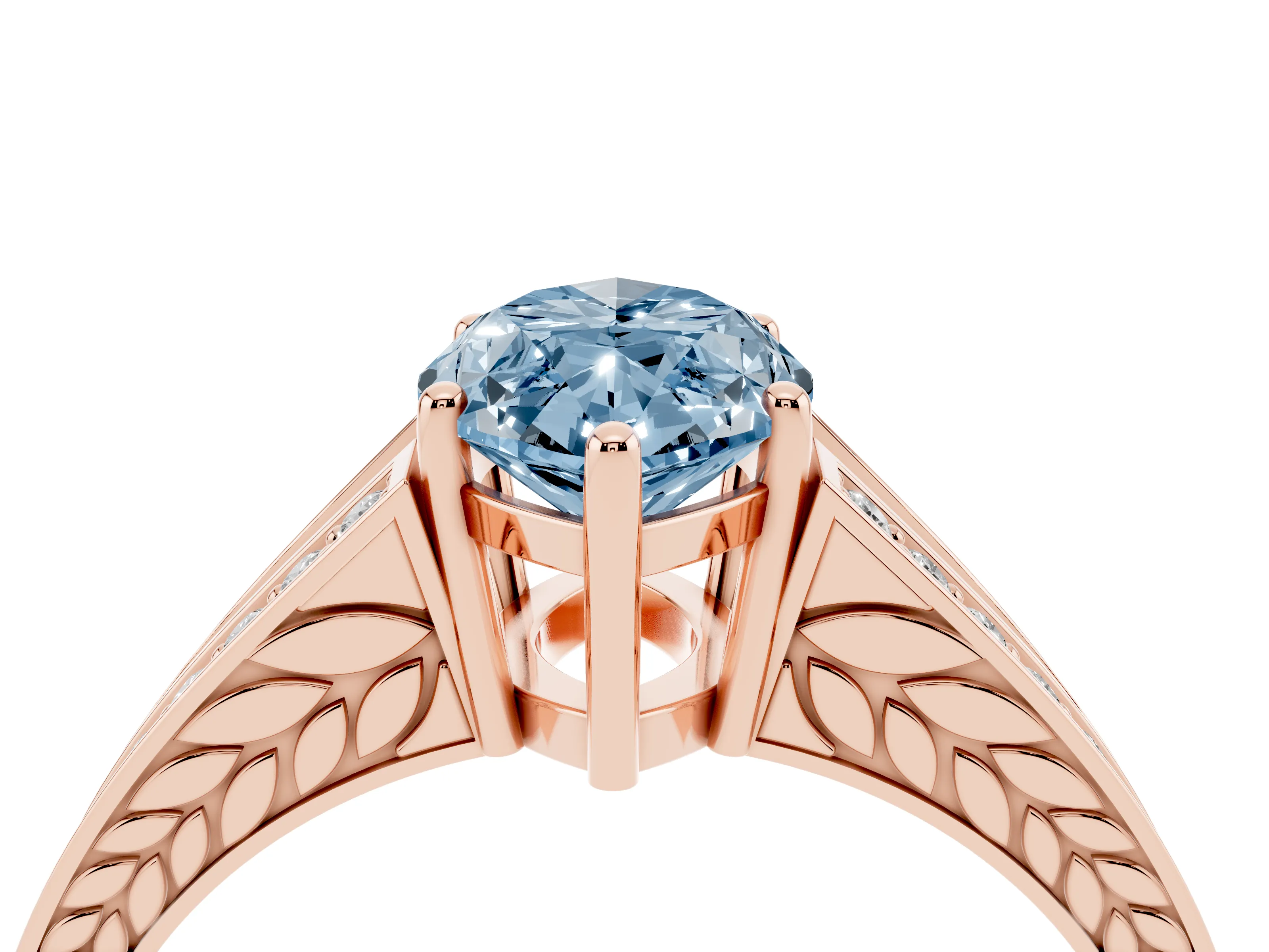 Fancy Blue Marquise Cut Diamond Split Shank Ring Set in Rose gold with Pavé Band and Prong Setting