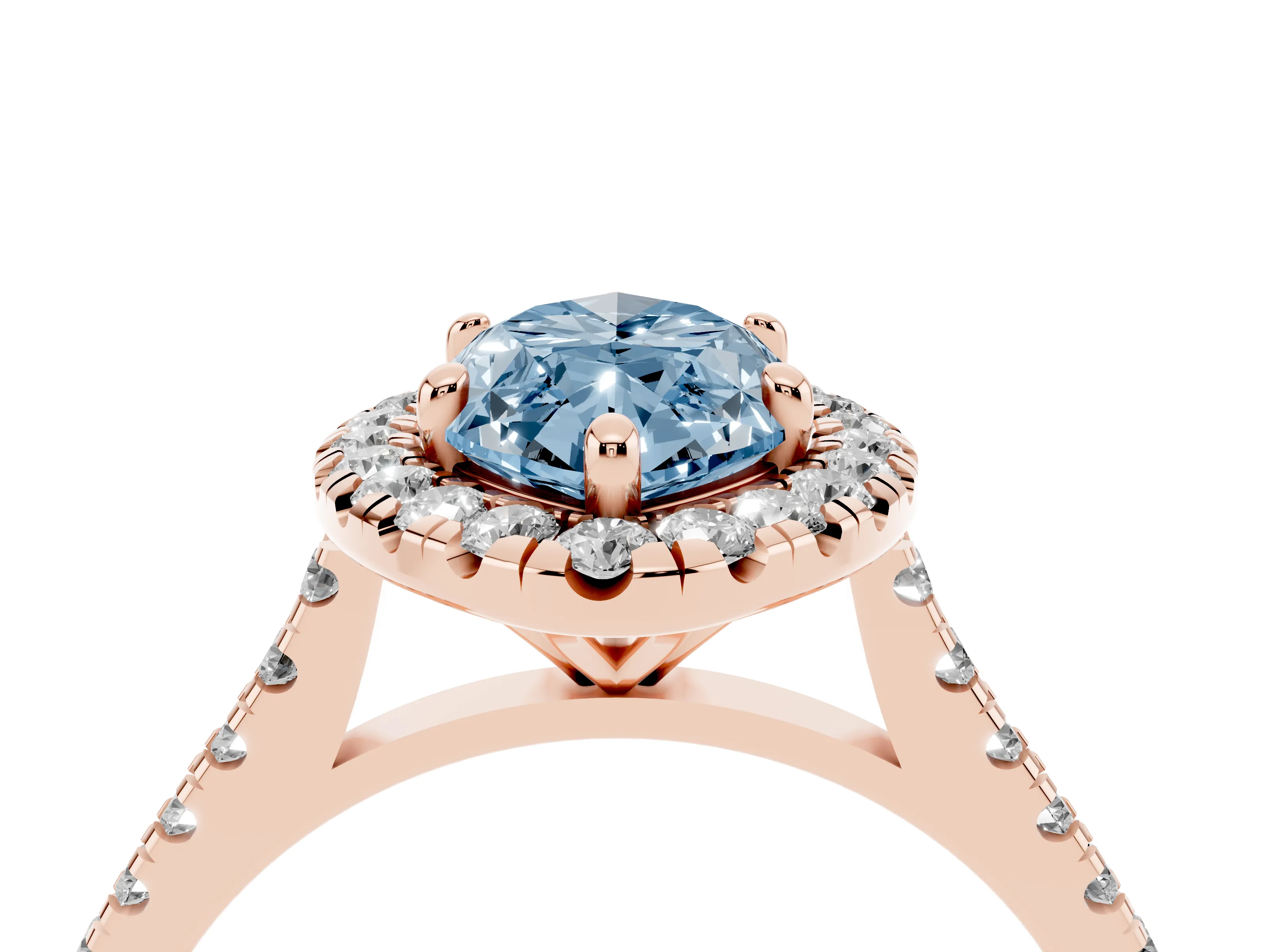 Fancy Blue Marquise Cut Diamond Cushion Halo Ring Set in Rose gold with Pavé Band