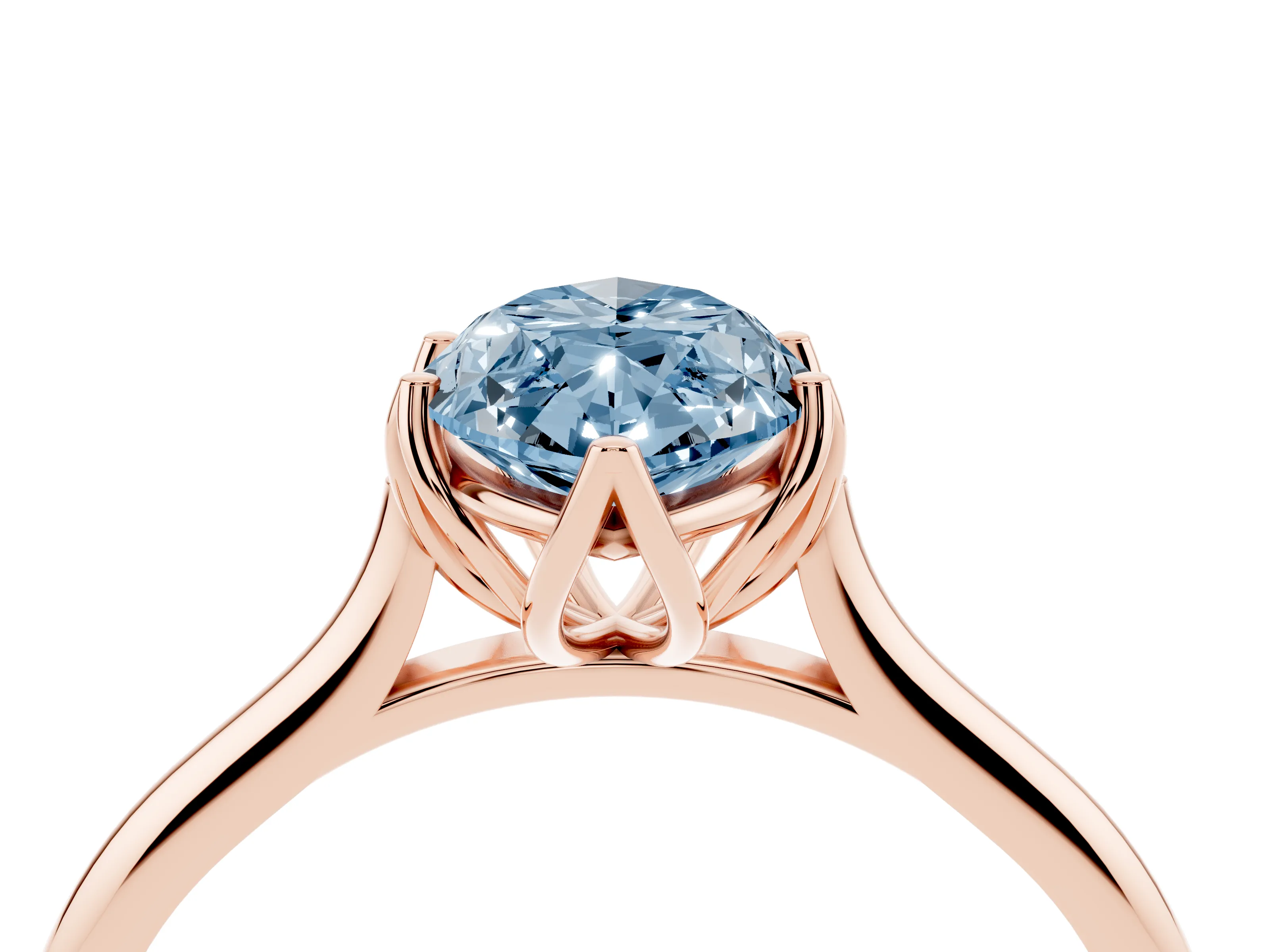 Fancy Blue Marquise Cut Diamond Solitaire Cathedral Ring Set in Rose gold with Prong Setting