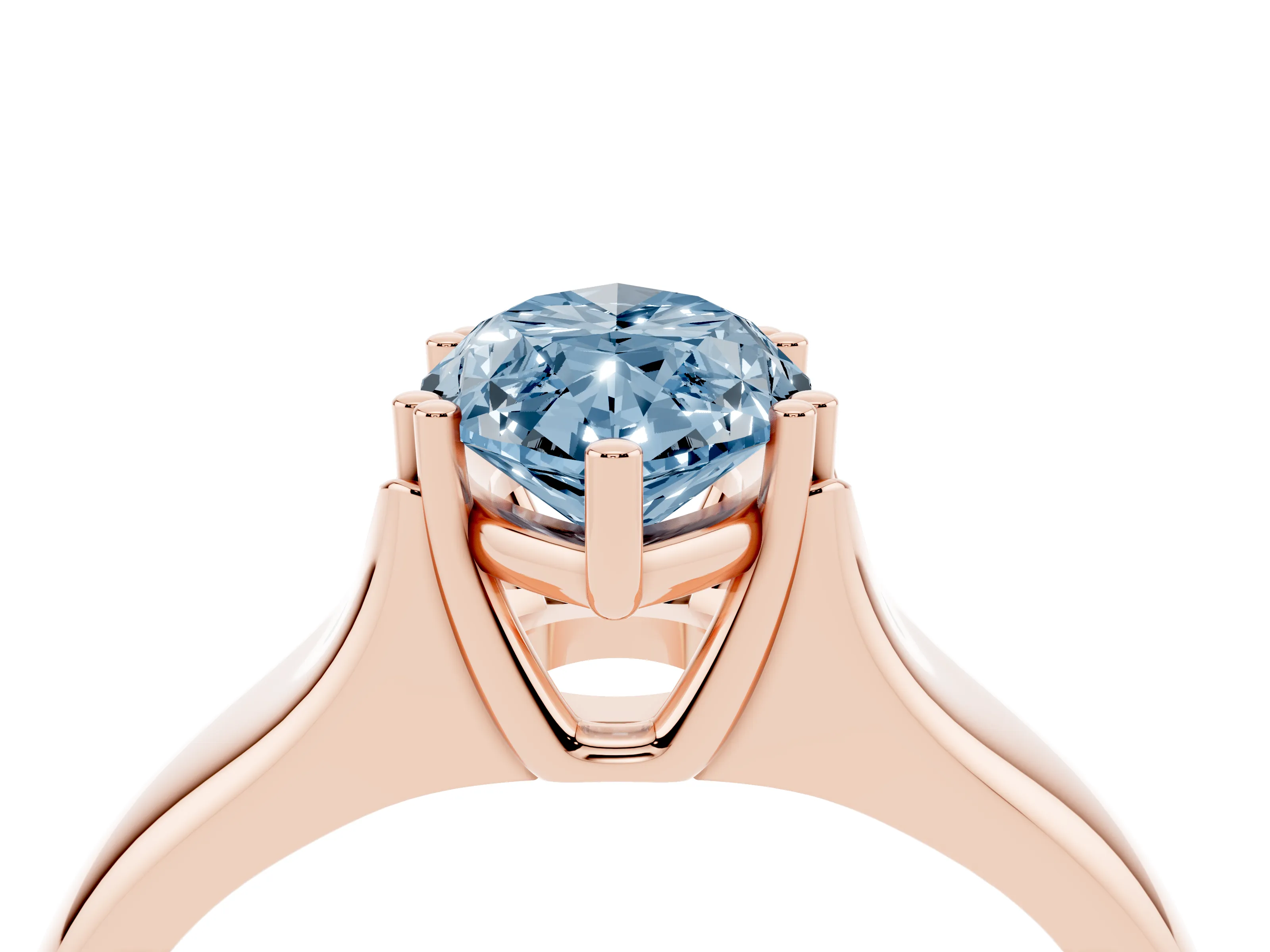 Fancy Blue Marquise Cut Diamond Solitaire Ring Set in Rose gold with Wide Band and Prong Setting