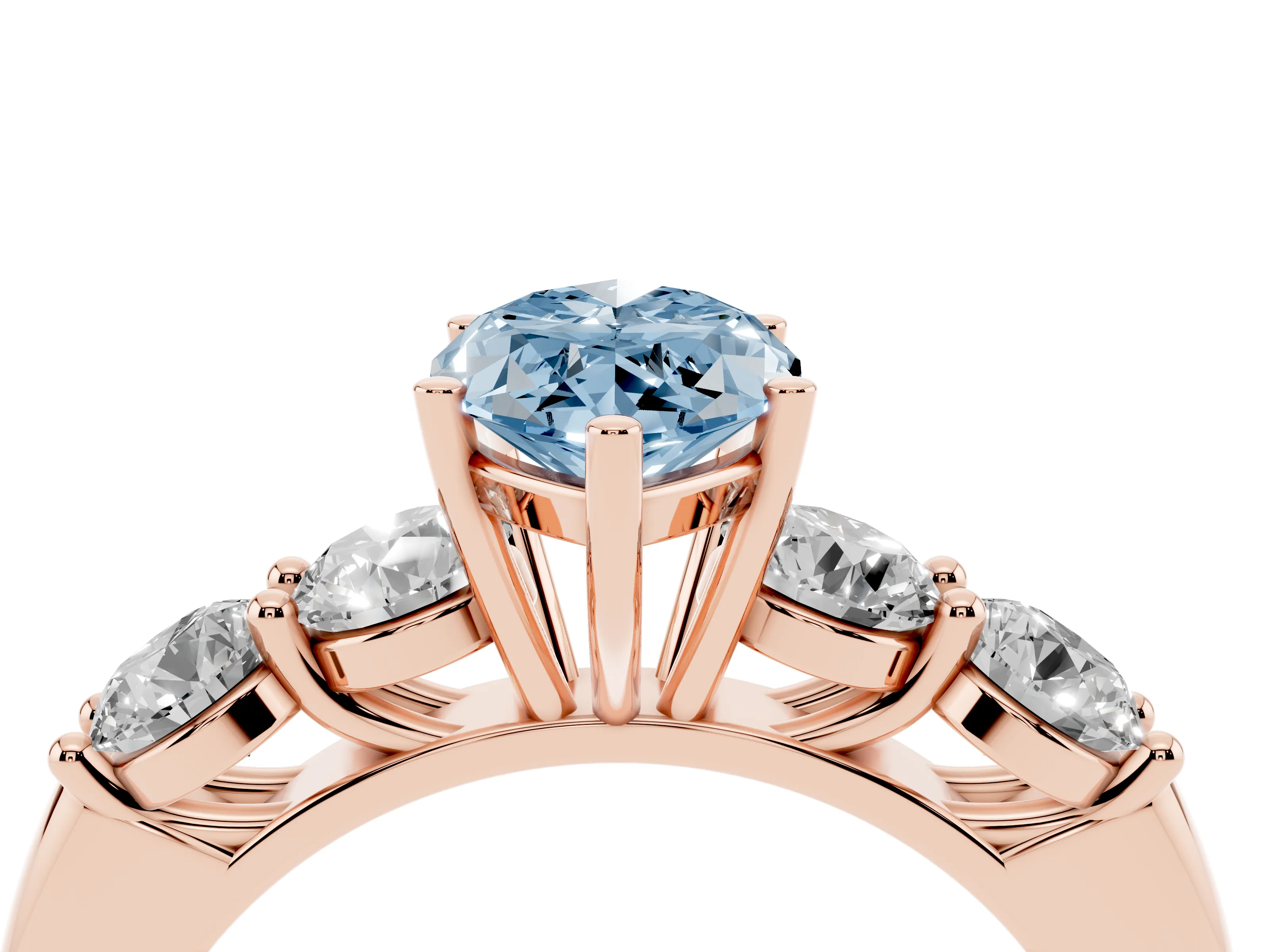 Fancy Blue Marquise Cut Diamond Five-Stone Prong Set Ring Set in Rose gold with Classic Band