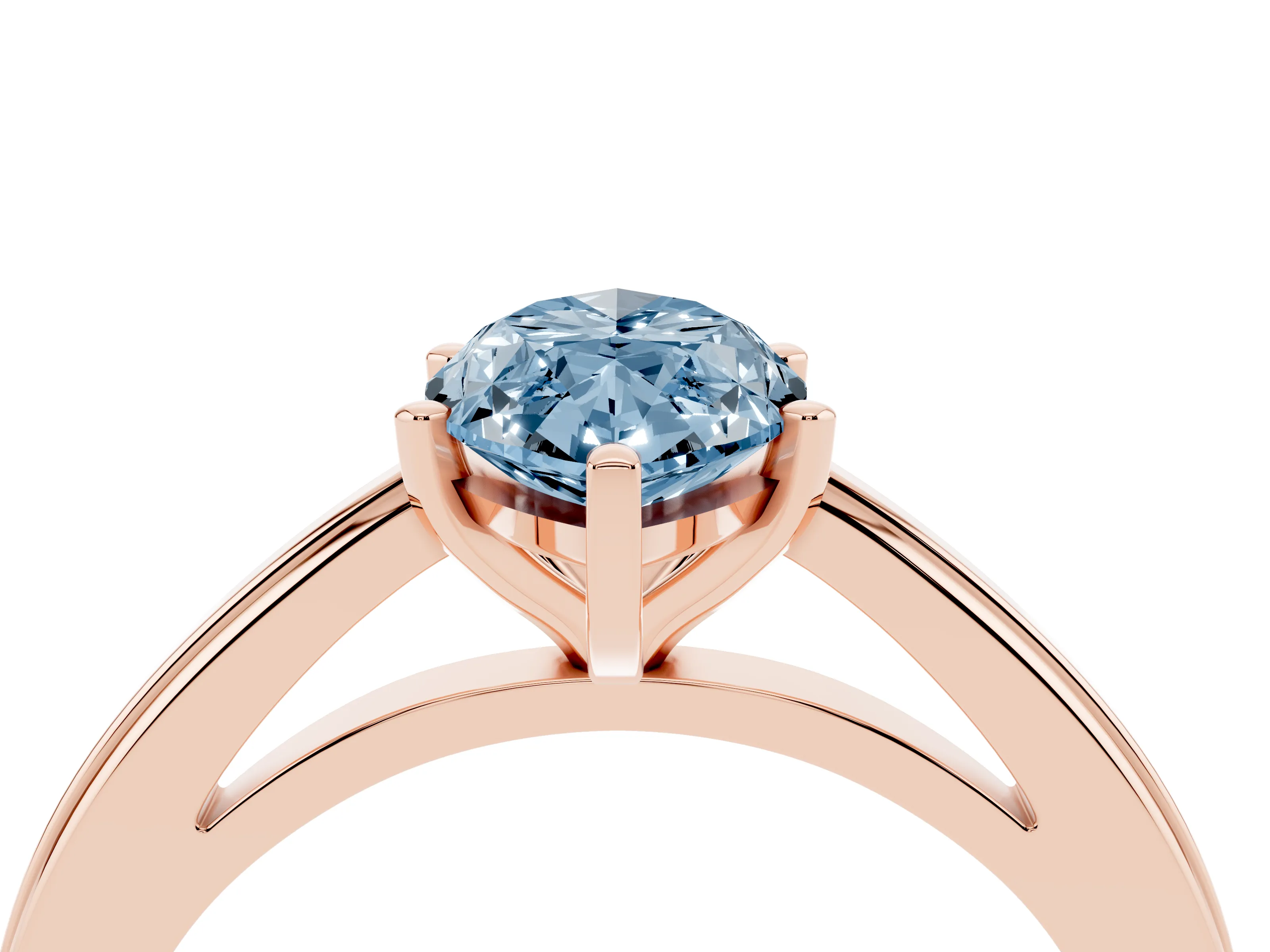 Fancy Blue Marquise Cut Diamond Solitaire Ring Set in Rose gold with Prong Setting and Classic Band