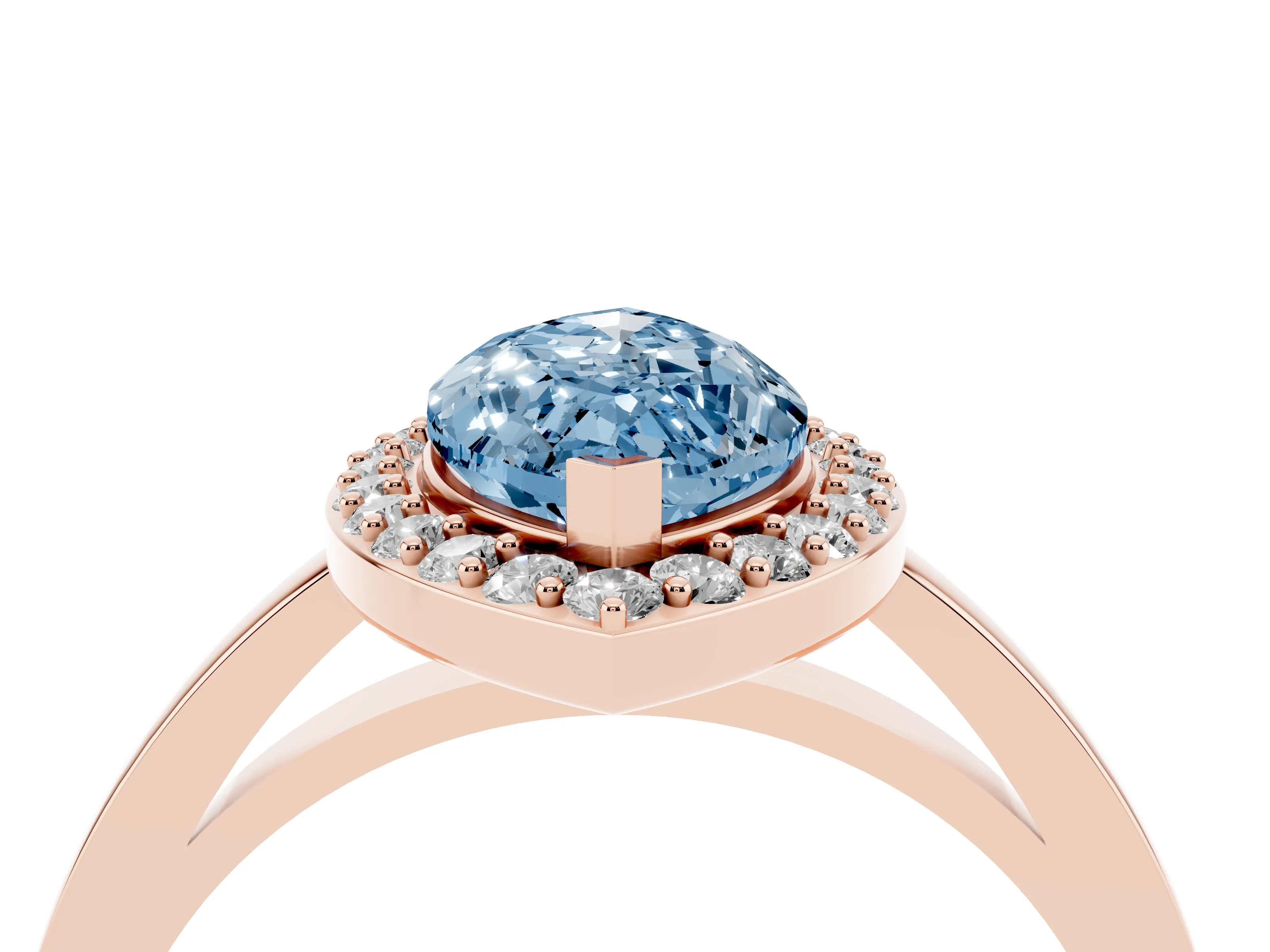 Fancy Blue Marquise Cut Diamond Halo Ring Set in Rose gold with Solitaire Band and Prong Setting