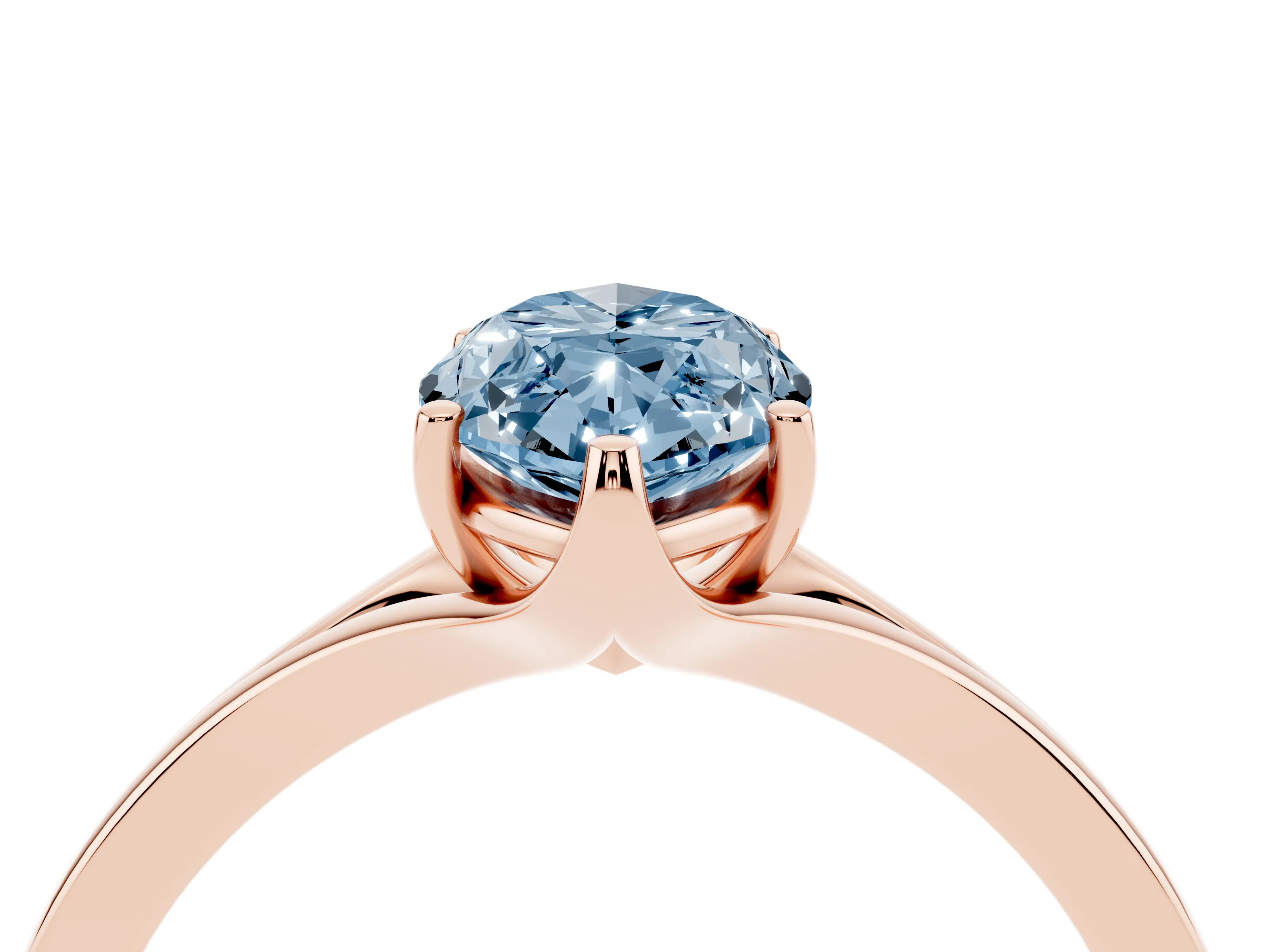 Fancy Blue Marquise Cut Diamond Solitaire Ring Set in Rose gold with Polished Tapered Band and Prong Setting