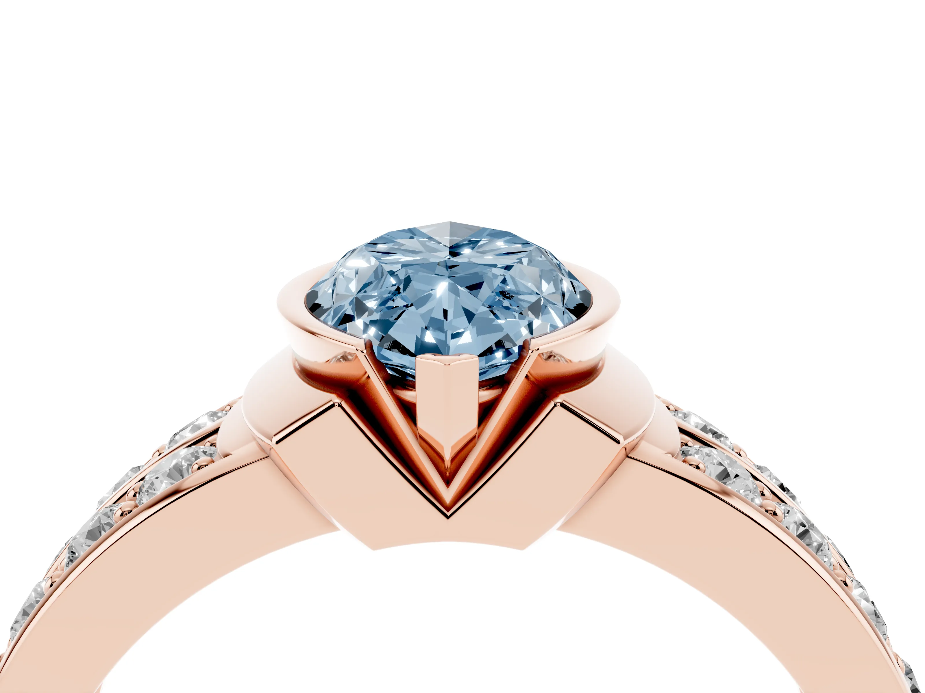 Fancy Blue Marquise Cut Diamond Wide Channel Set Band Ring Set in Rose gold with Bezel Setting