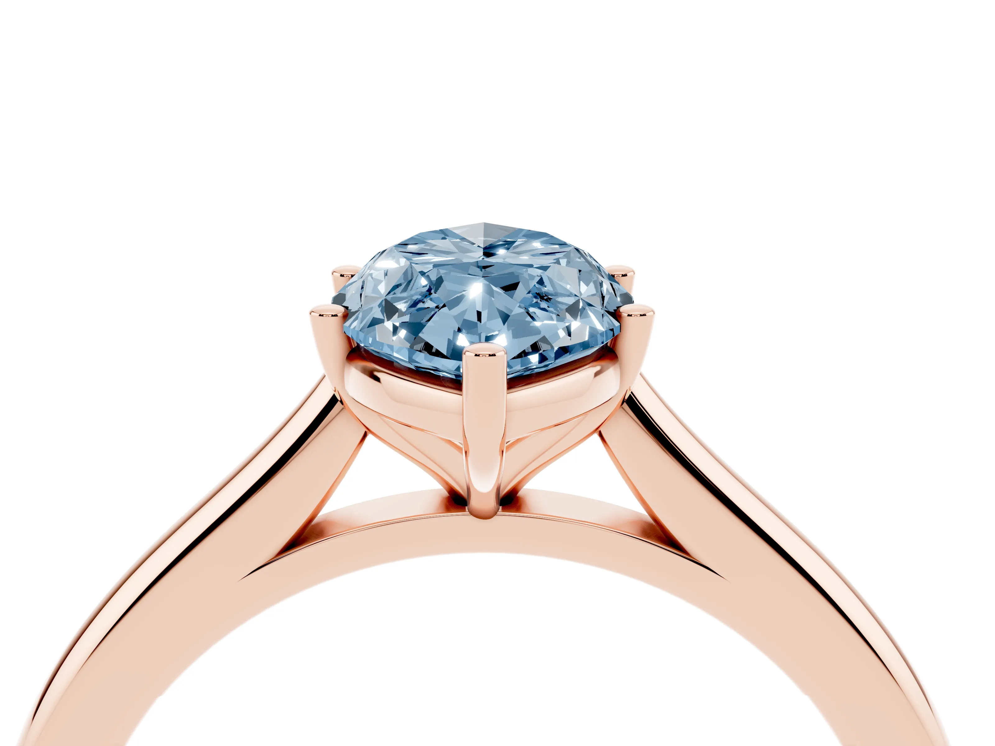 Fancy Blue Marquise Cut Diamond Solitaire Ring Set in Rose gold with Cathedral Band and Prong Setting