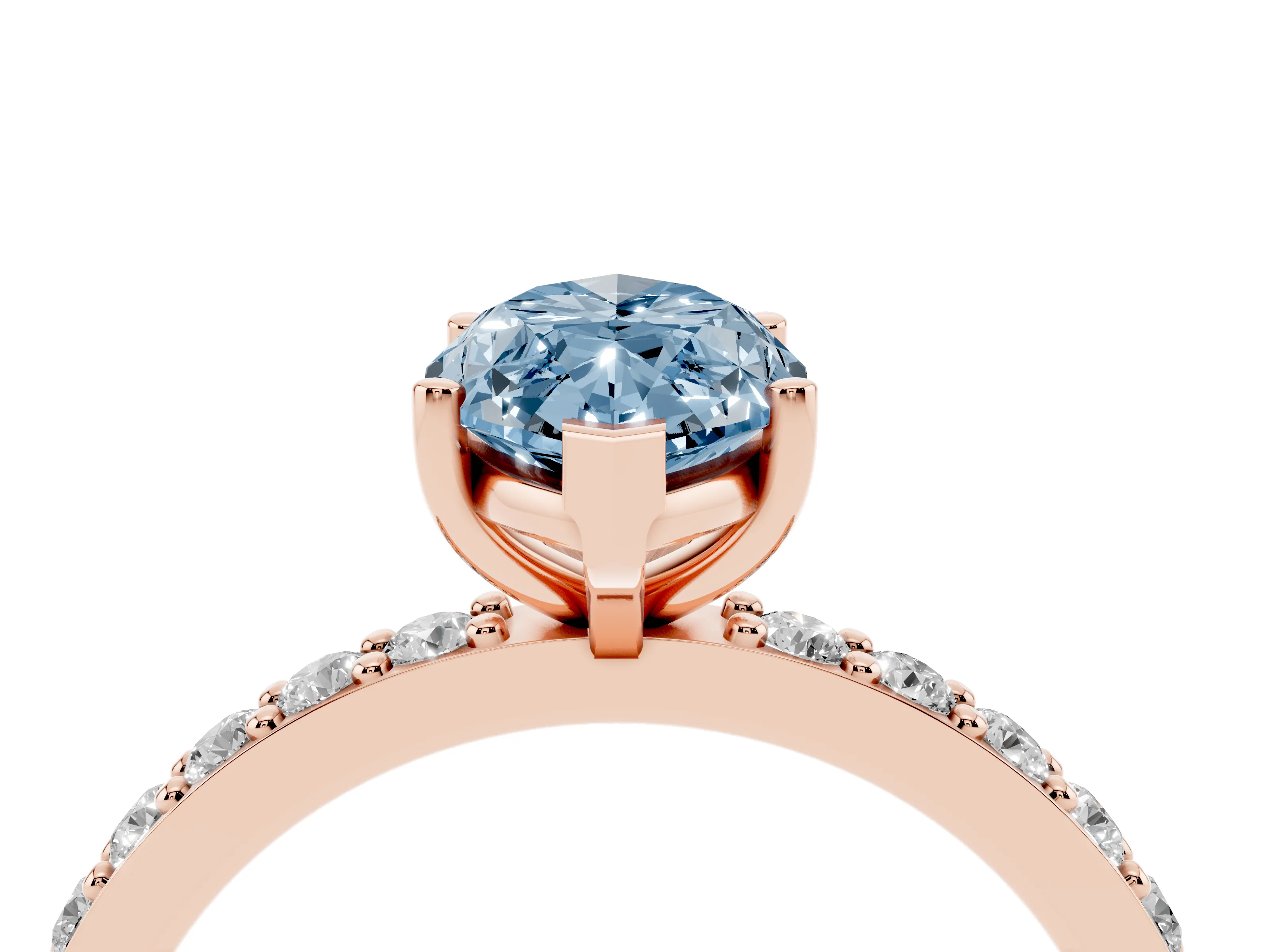 Fancy Blue Marquise Cut Diamond Solitaire Set in Rose gold with Round Pavé Band and Prong Setting