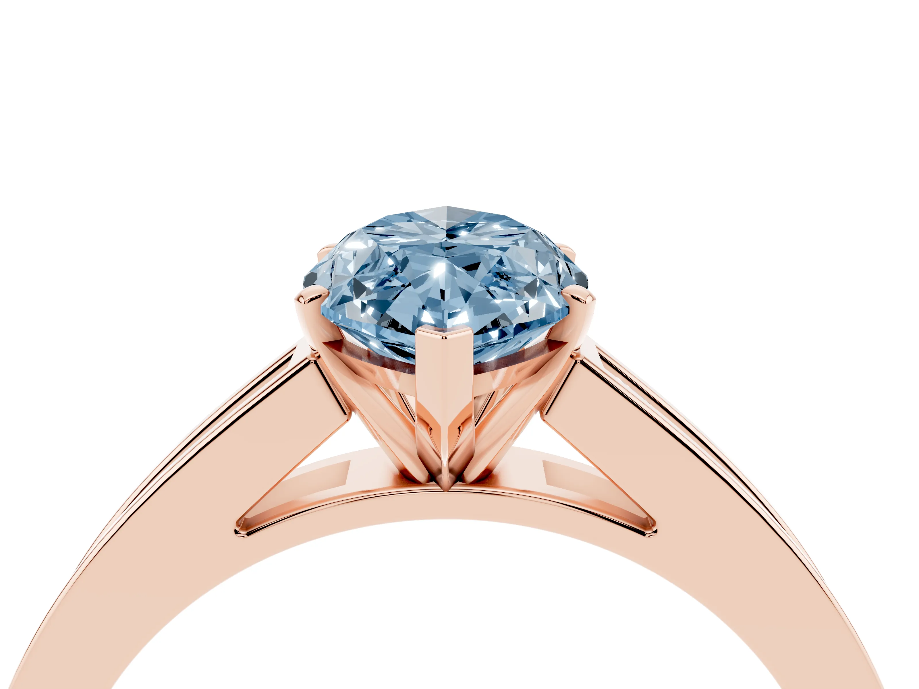 Fancy Blue Marquise Cut Diamond Solitaire Ring Set in Rose gold with Channel-Set Band and Prong Setting