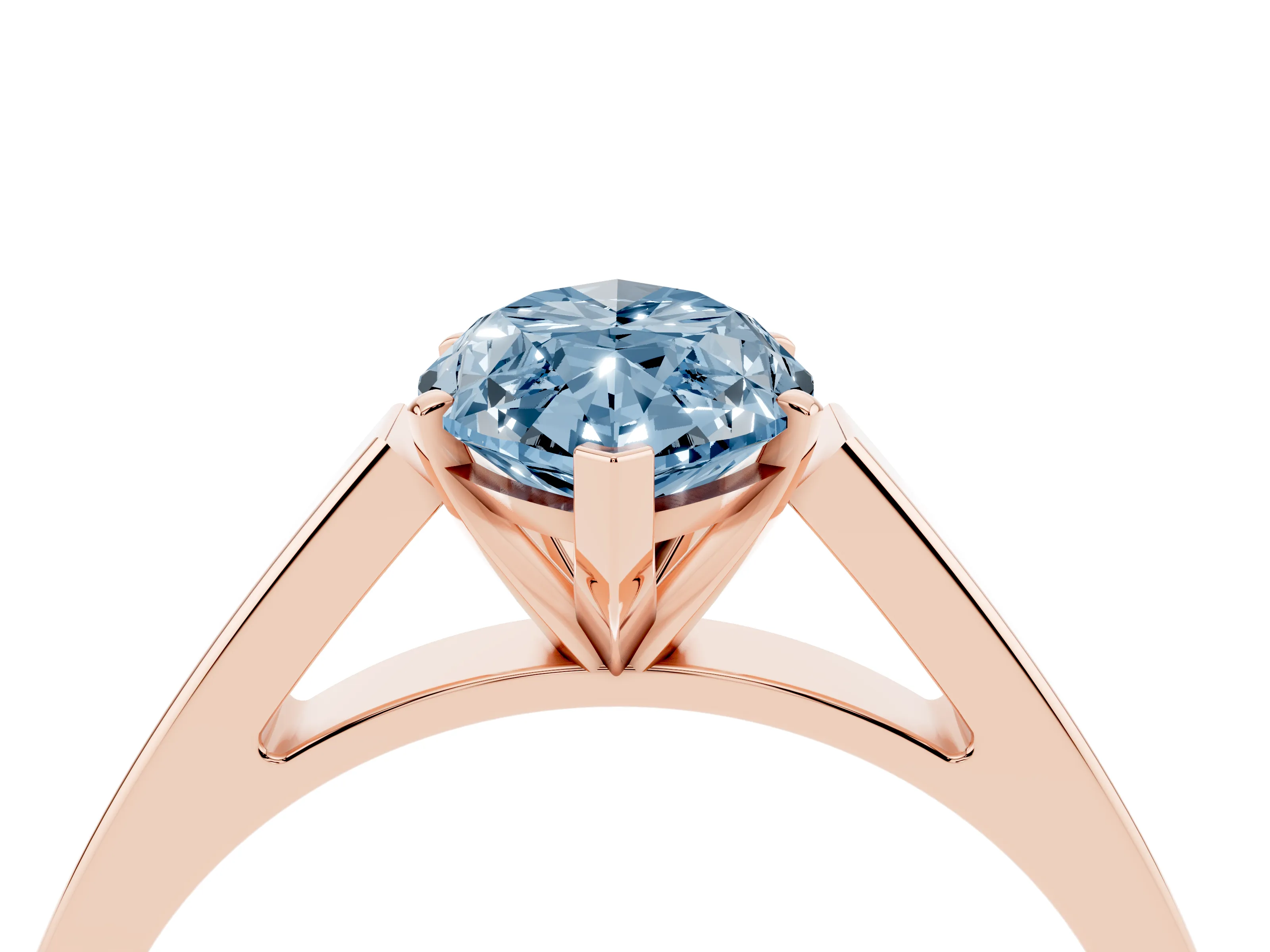 Fancy Blue Marquise Cut Diamond Solitaire Engagement Ring Set in Rose gold with Prong Setting and Tapered Band