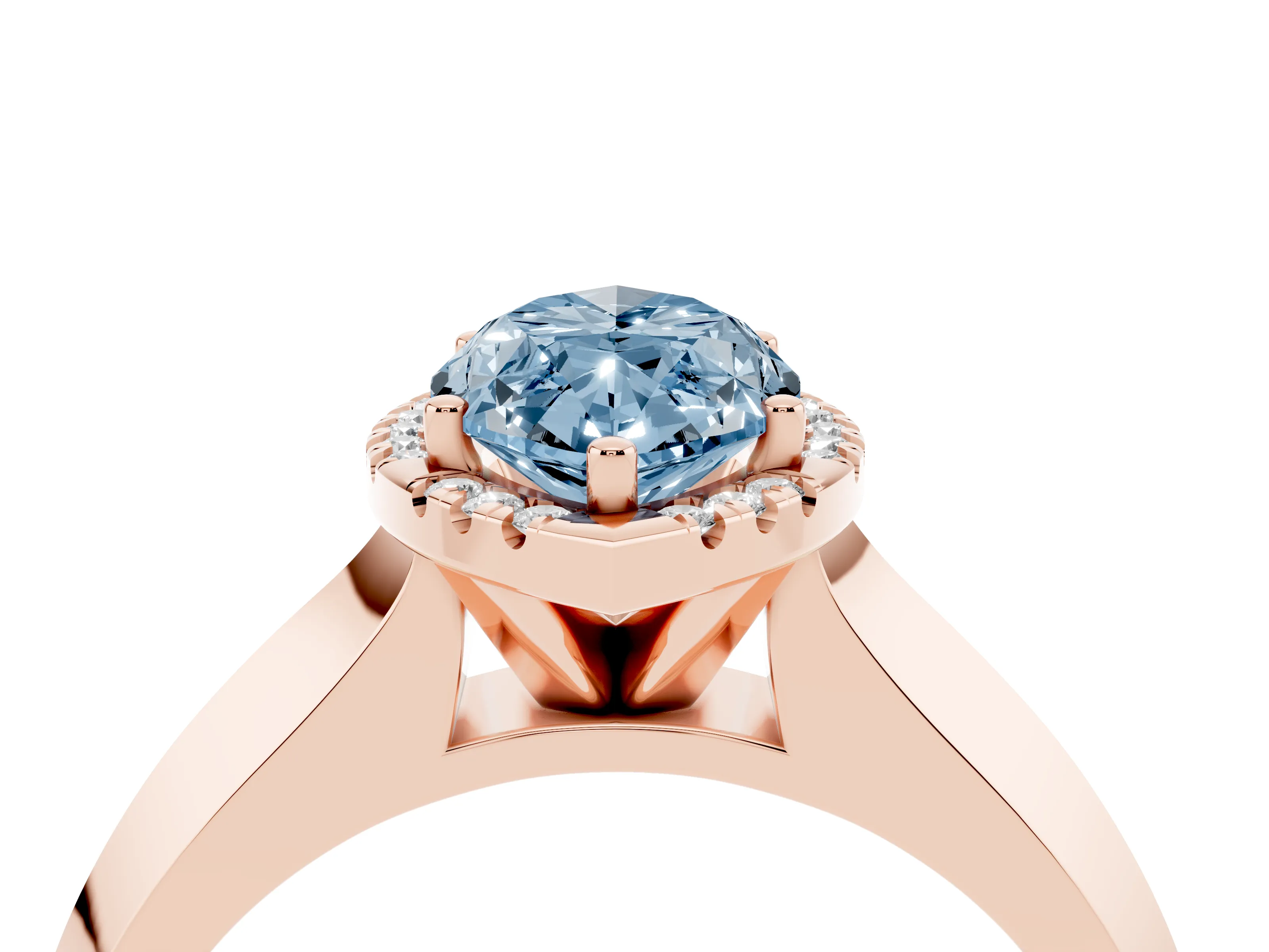 Fancy Blue Marquise Cut Diamond Halo Ring Set in Rose gold with Cathedral Band and Prong Setting