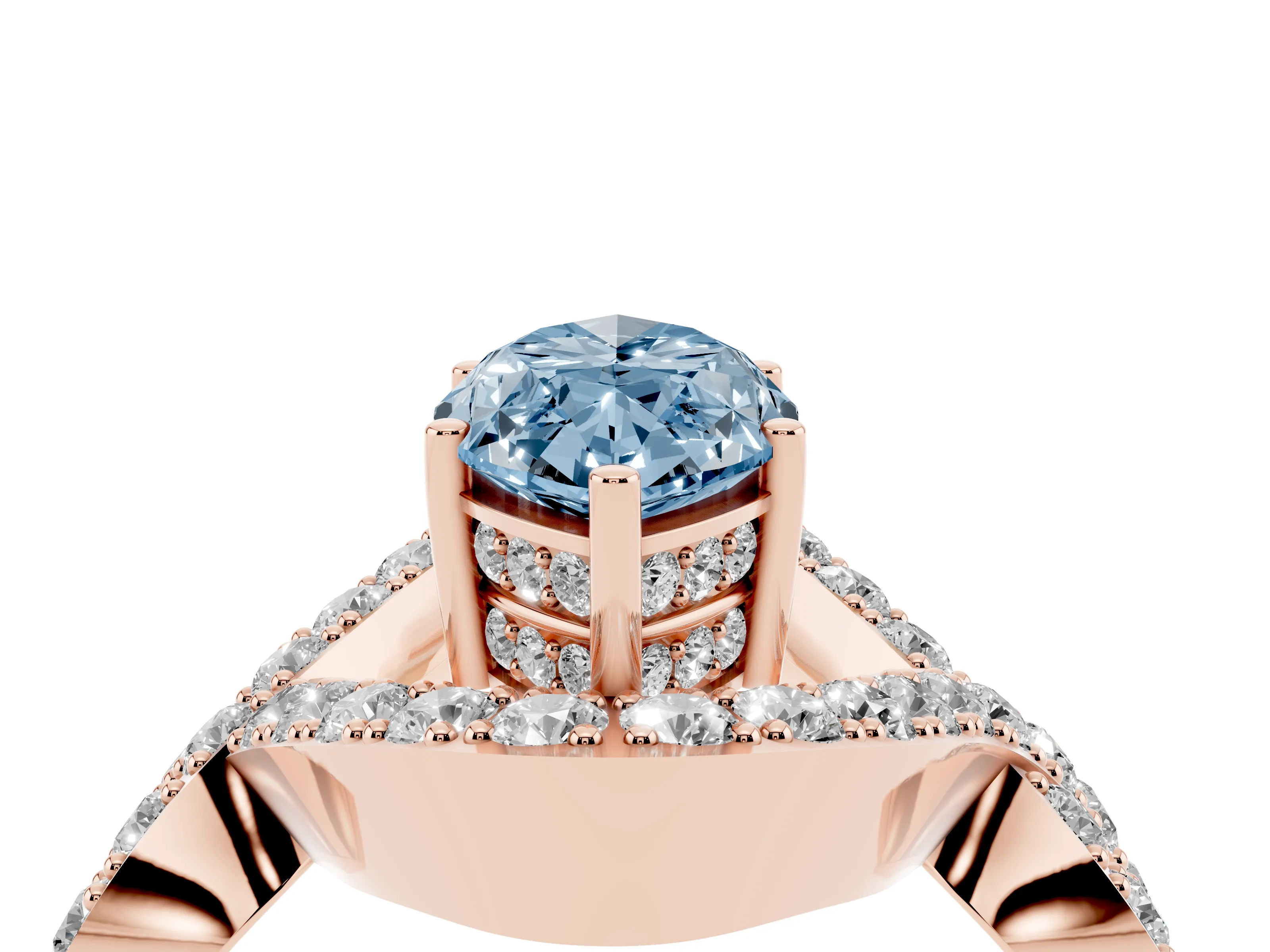 Fancy Blue Marquise Cut Diamond Solitaire Twist Band Pavé Engagement Ring Set in Rose gold