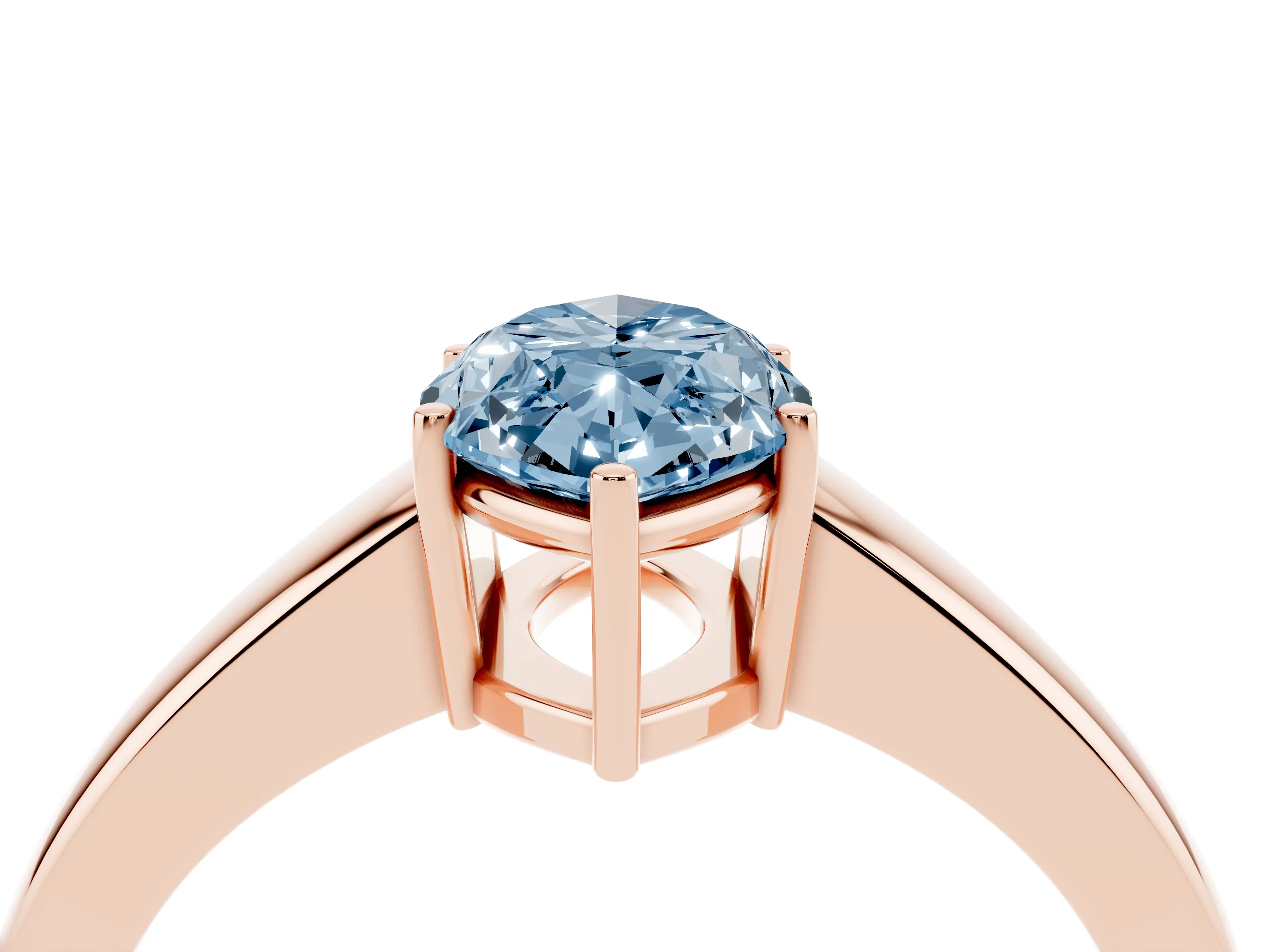 Fancy Blue Marquise Cut Diamond Solitaire Ring Set in Rose gold with Tapered Band and Prong Setting