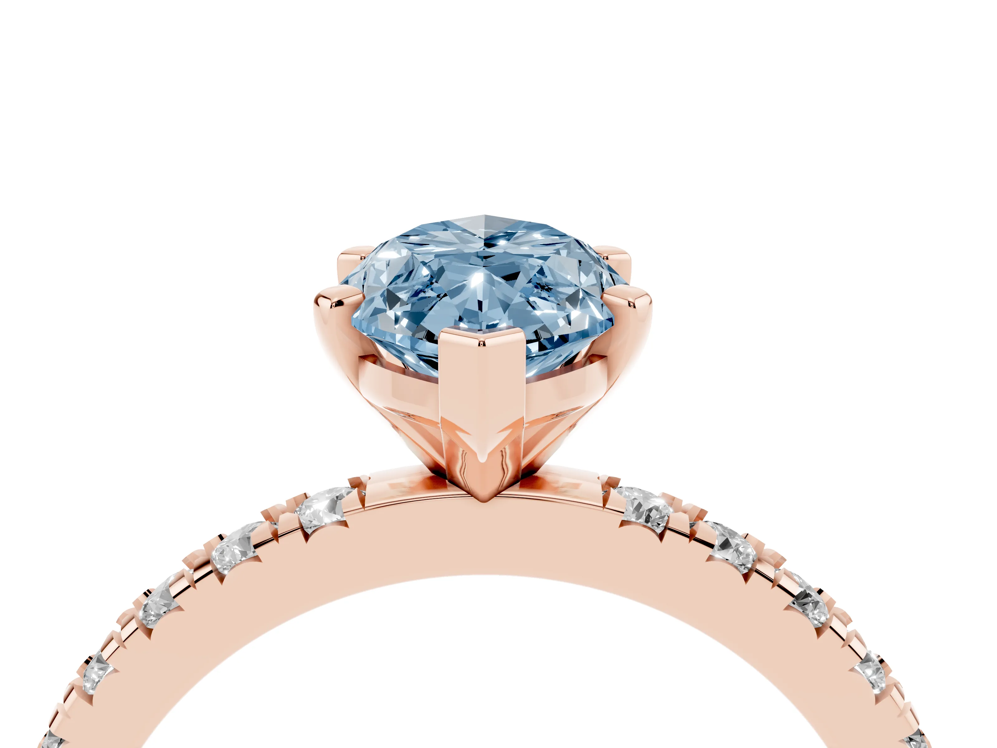 Fancy Blue Marquise Cut Diamond Pavé Band Solitaire Set in Rose gold with Prong Setting