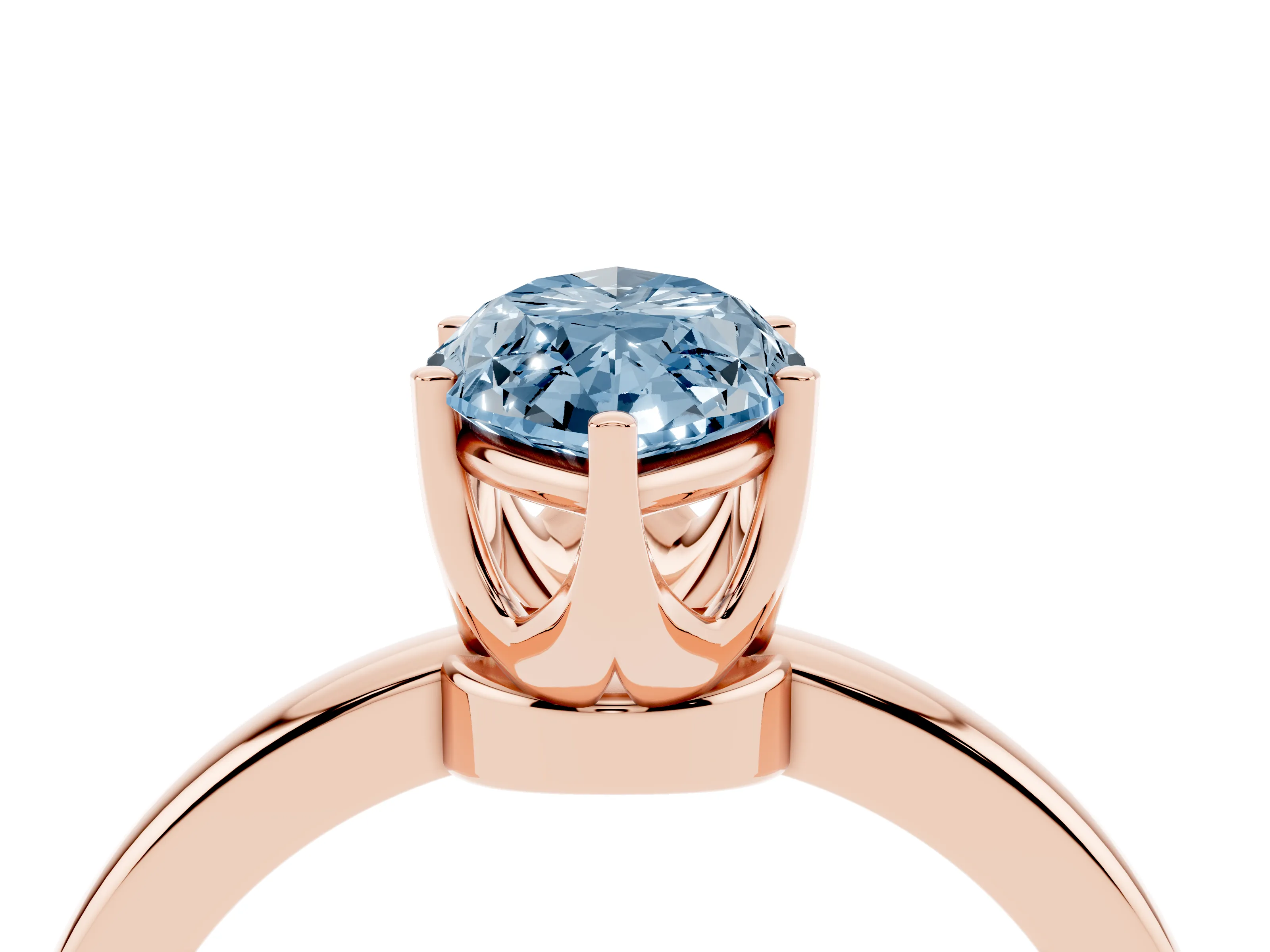 Fancy Blue Marquise Cut Diamond Solitaire Ring Set in Rose gold with Raised Prong Setting on a Classic Band