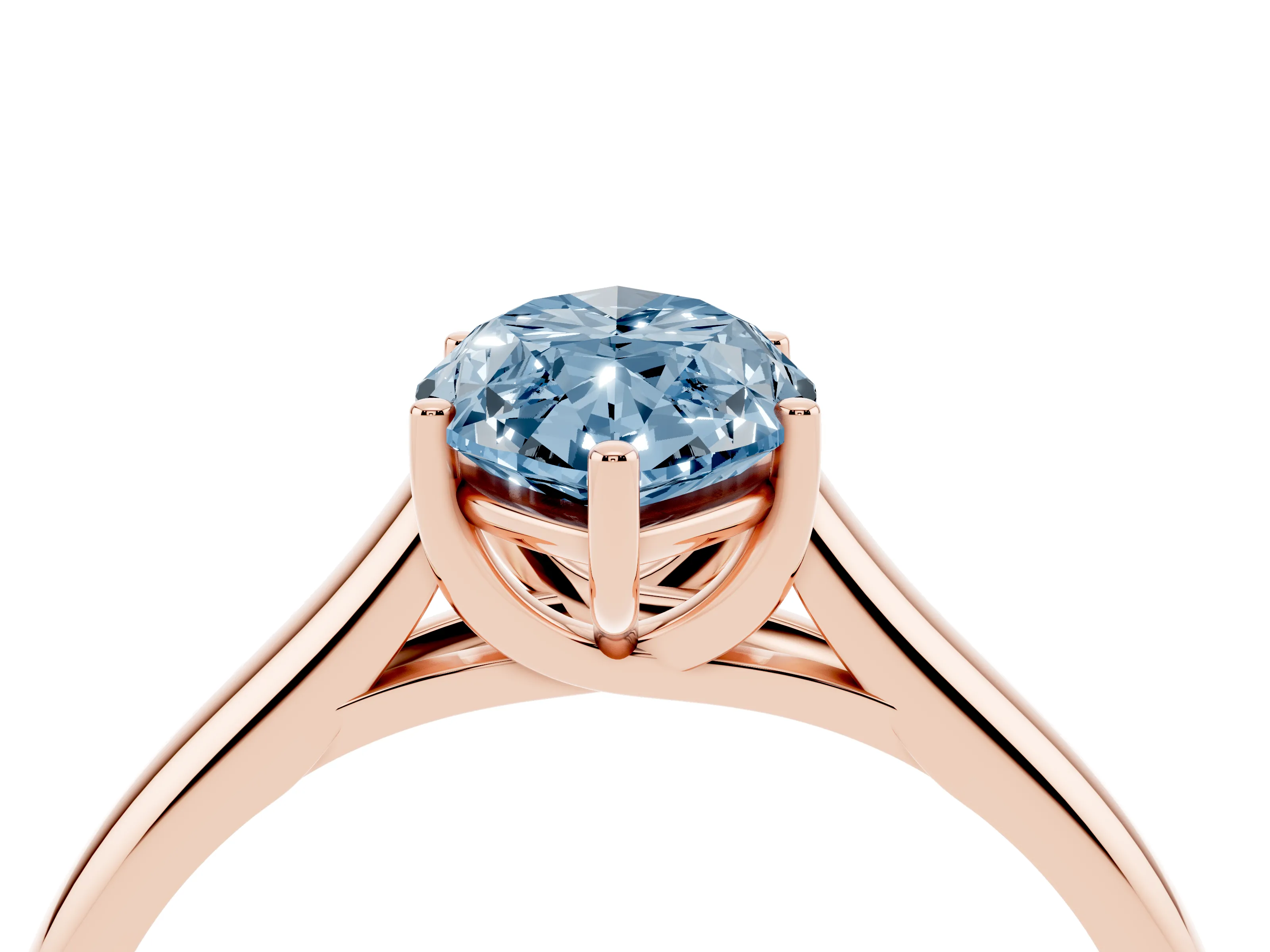 Fancy Blue Marquise Cut Diamond Solitaire Engagement Ring Set in Rose gold with Subtly Tapered Band and Prong Setting