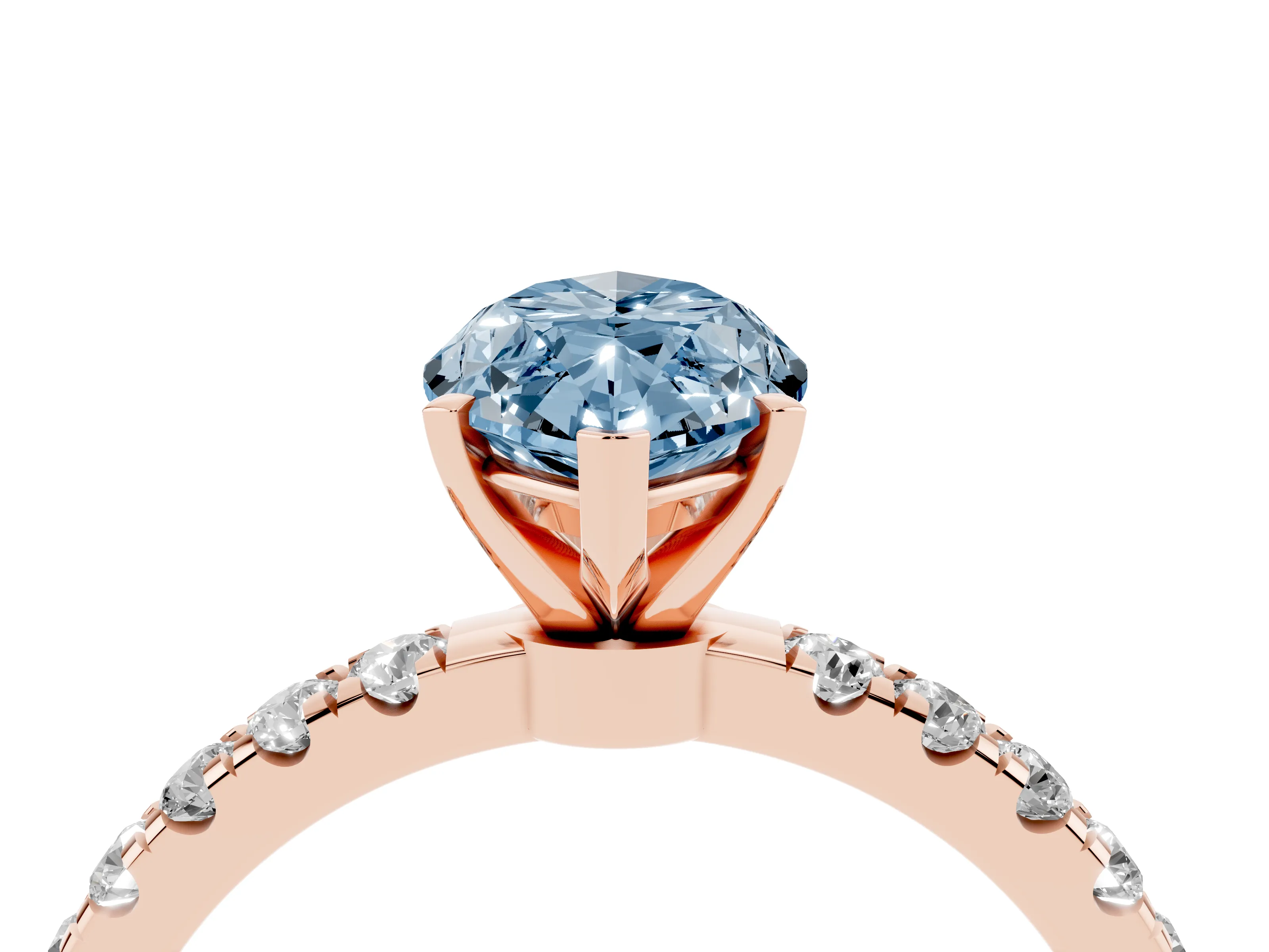 Fancy Blue Marquise Cut Diamond Solitaire Ring Set in Rose gold with Pavé Accents and Prong Setting