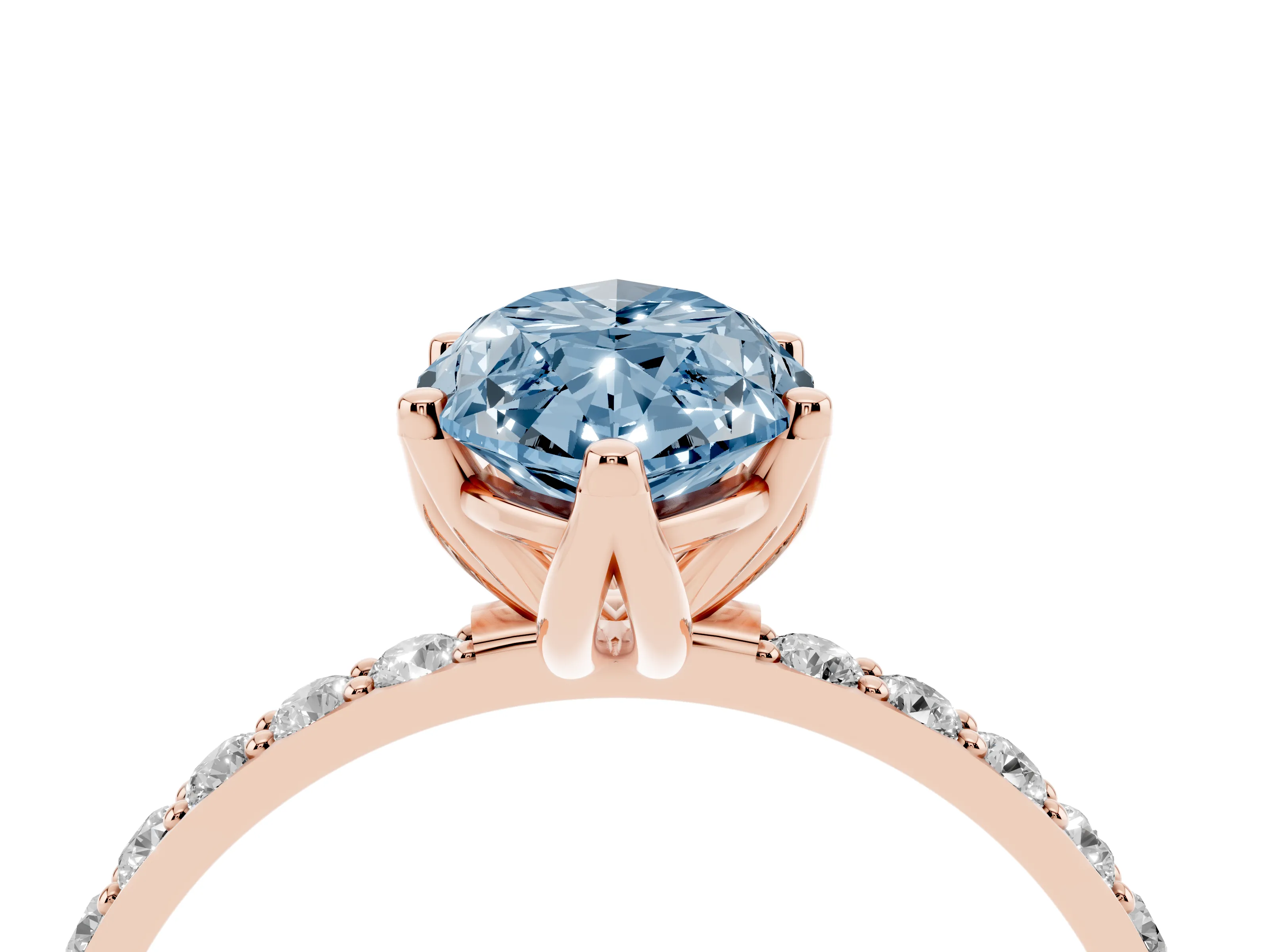 Fancy Blue Marquise Cut Diamond Solitaire Engagement Ring Set in Rose gold with Round Pavé Band and Prong Setting