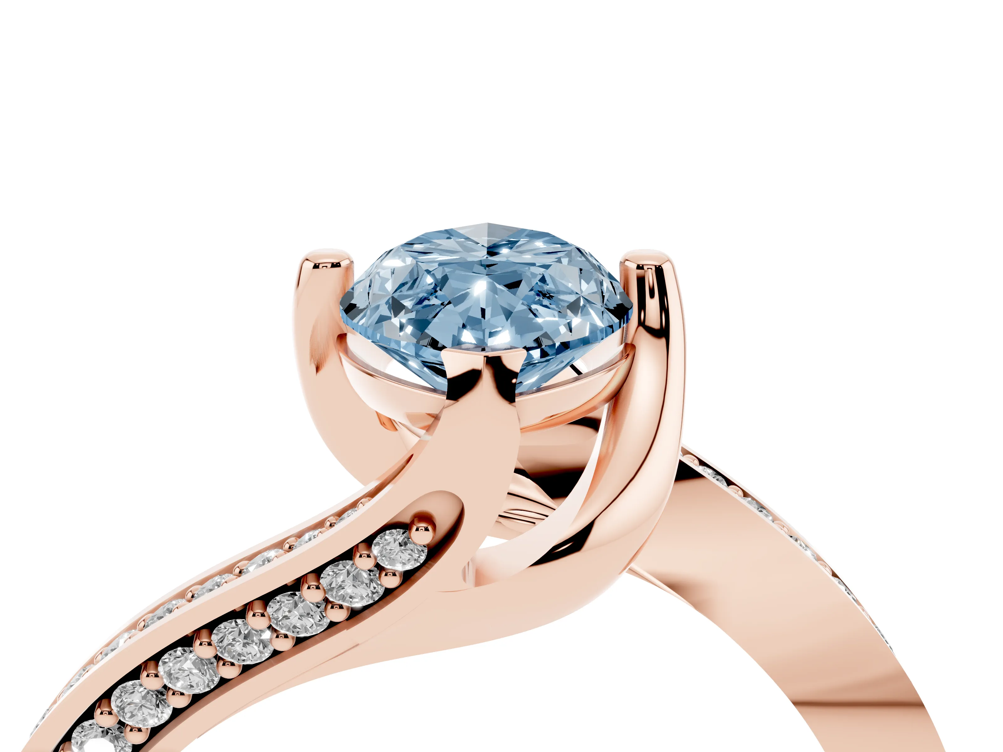 Fancy Blue Marquise Cut Diamond Solitaire Ring Set in Rose gold with Intertwined Pavé Twist Band