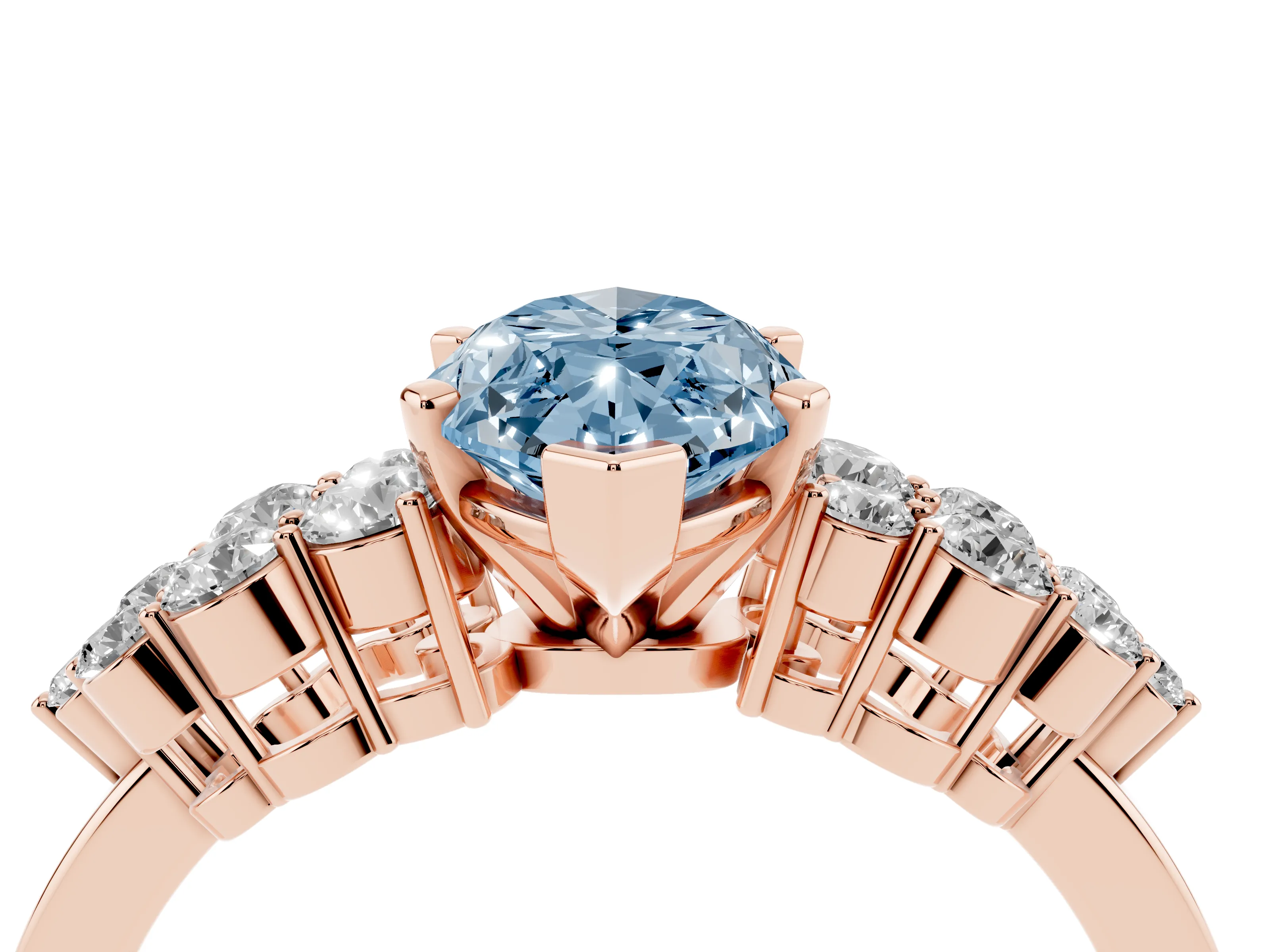 Fancy Blue Marquise Cut Diamond Cluster Engagement Ring Set in Rose gold with Pavé Band and Prong Setting