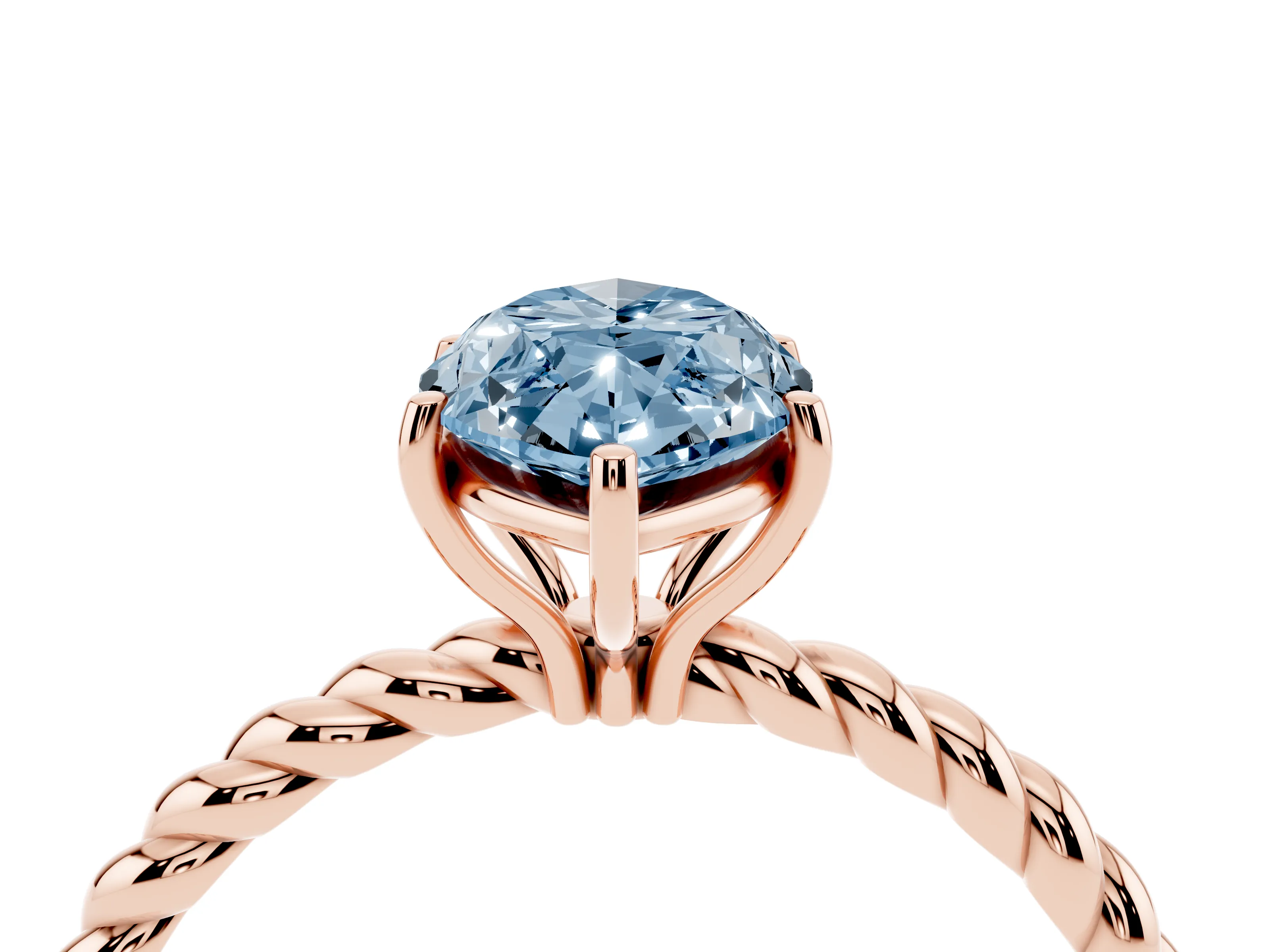 Fancy Blue Marquise Cut Diamond Solitaire Ring Set in Rose gold with Twist Band and Prong Setting