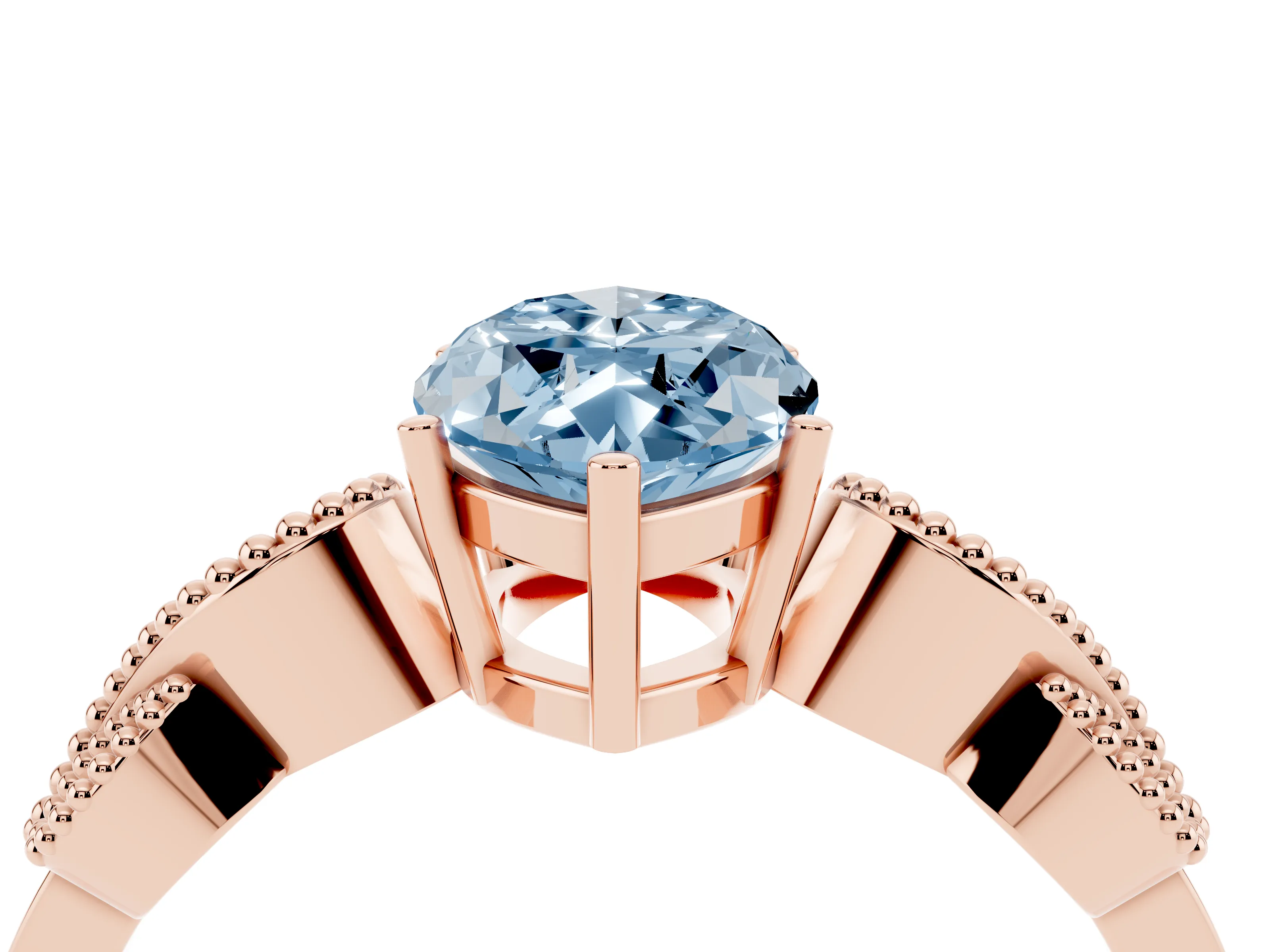 Fancy Blue Marquise Cut Diamond Milgrain Leaf Band Solitaire Ring Set in Rose gold with Accent Stones and Prong Setting