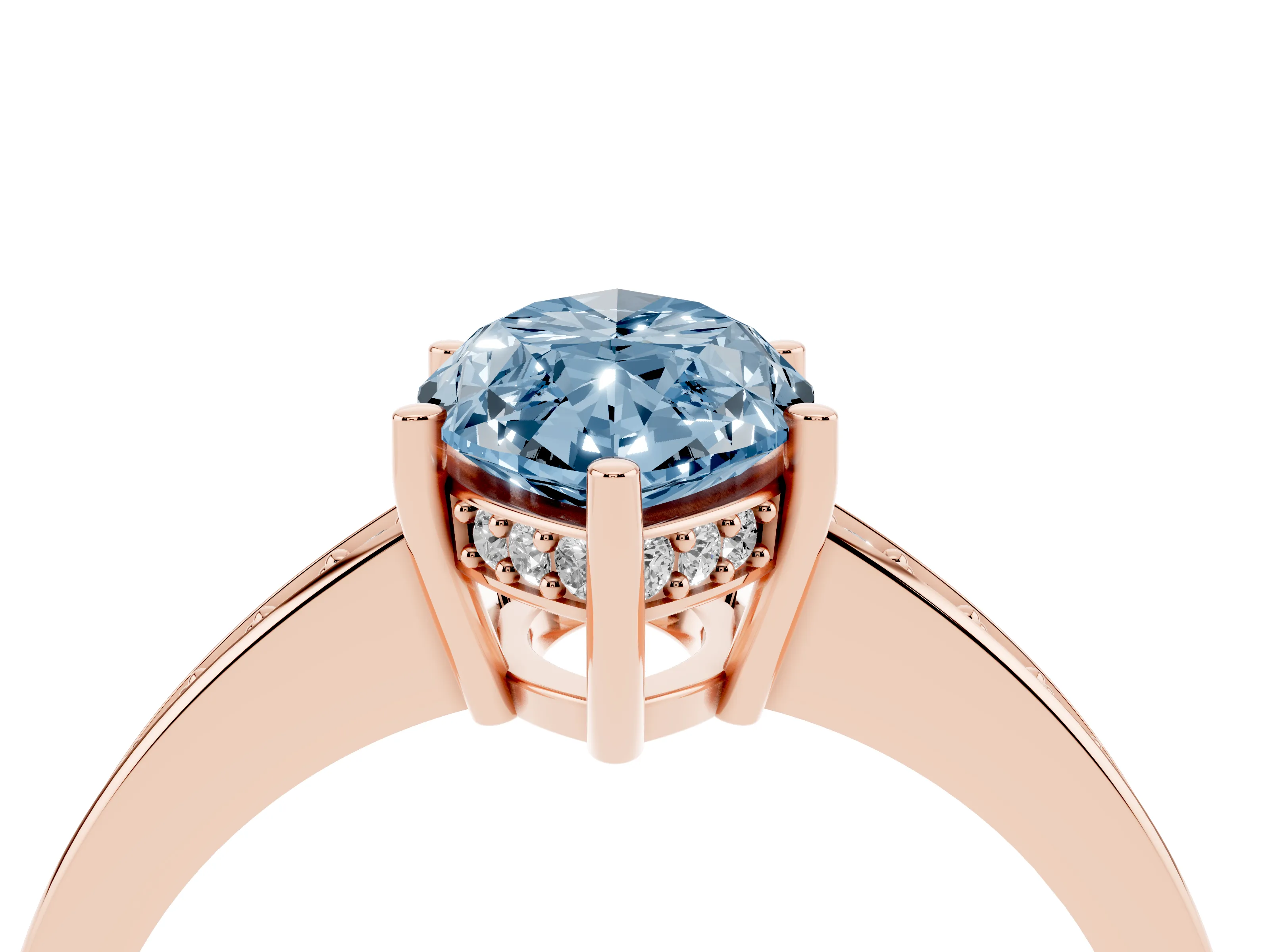 Fancy Blue Marquise Cut Diamond Pavé Band Prong Set Solitaire Ring Set in Rose gold