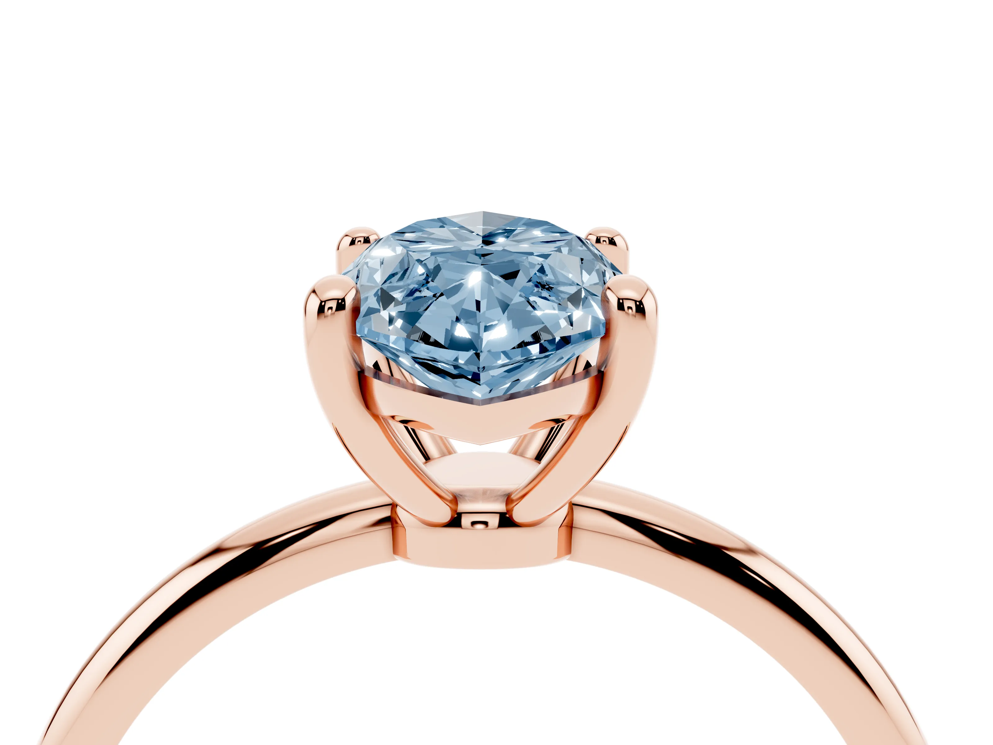 Fancy Blue Marquise Cut Diamond Solitaire Ring Set in Rose gold with Secure Prong Setting on a Classic Band