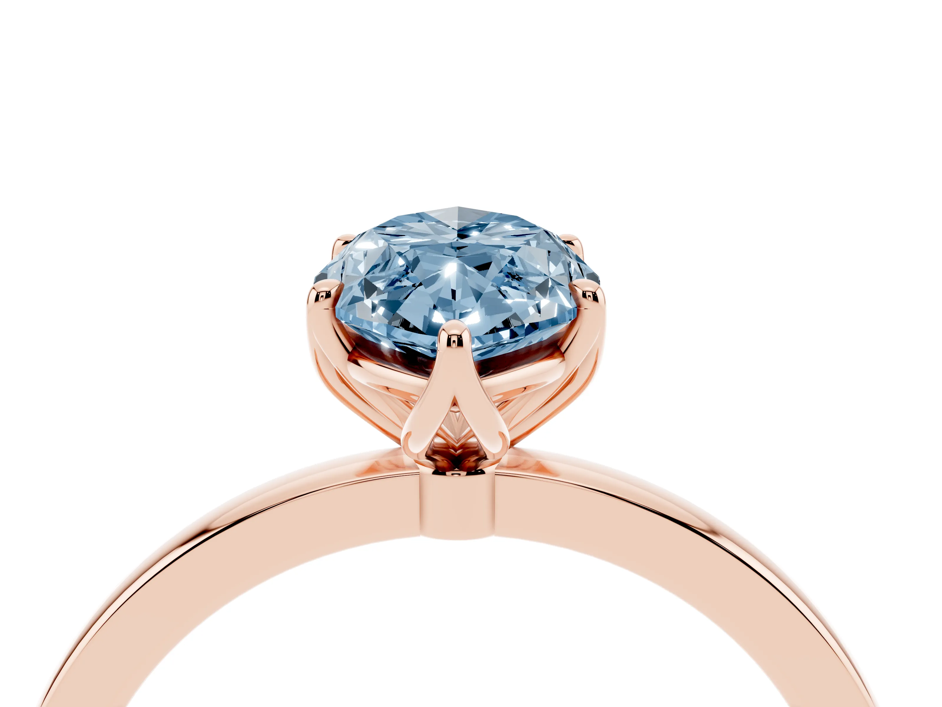 Fancy Blue Marquise Cut Diamond Solitaire Ring Set in Rose gold with Prong Setting and Thin Polished Band