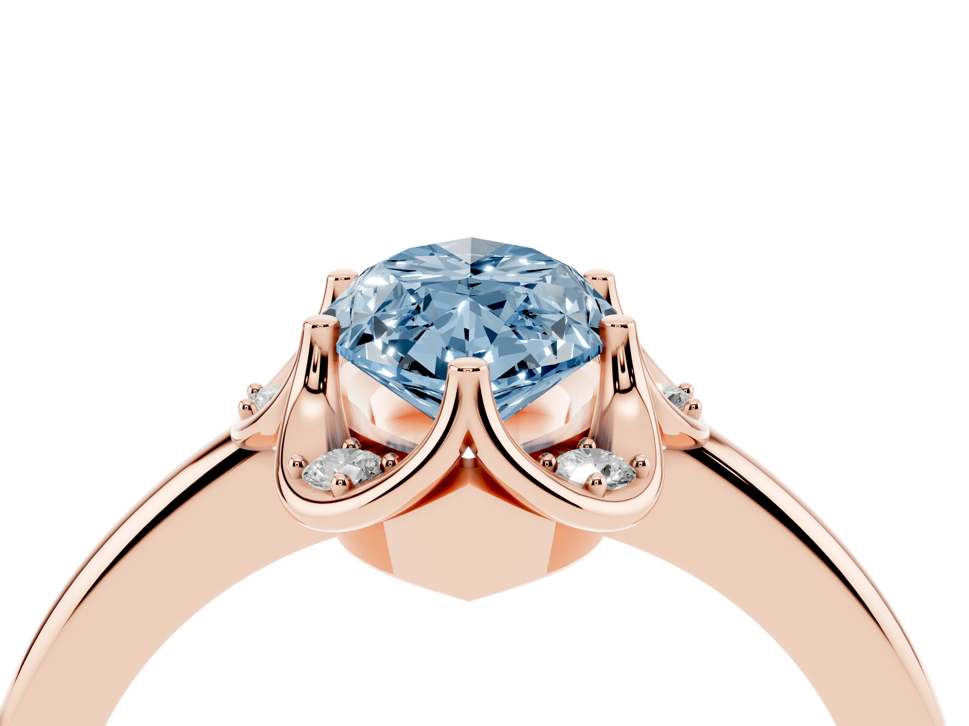 Fancy Blue Marquise Cut Diamond Round Cluster Halo Ring Set in Rose gold with Solitaire Band and Prong Setting