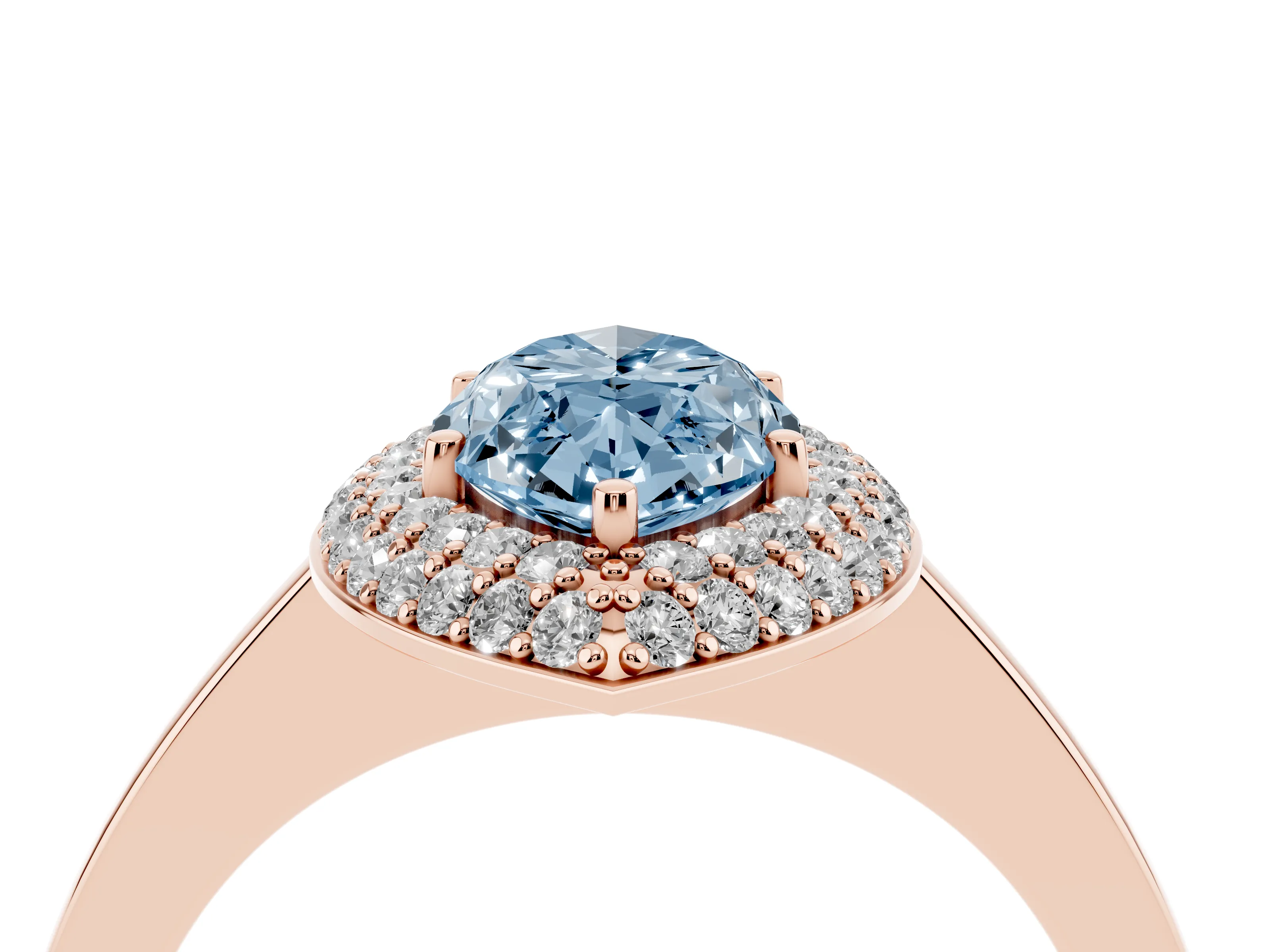Fancy Blue Marquise Cut Diamond Halo Engagement Ring Set in Rose gold with Solitaire Band and Prong Setting