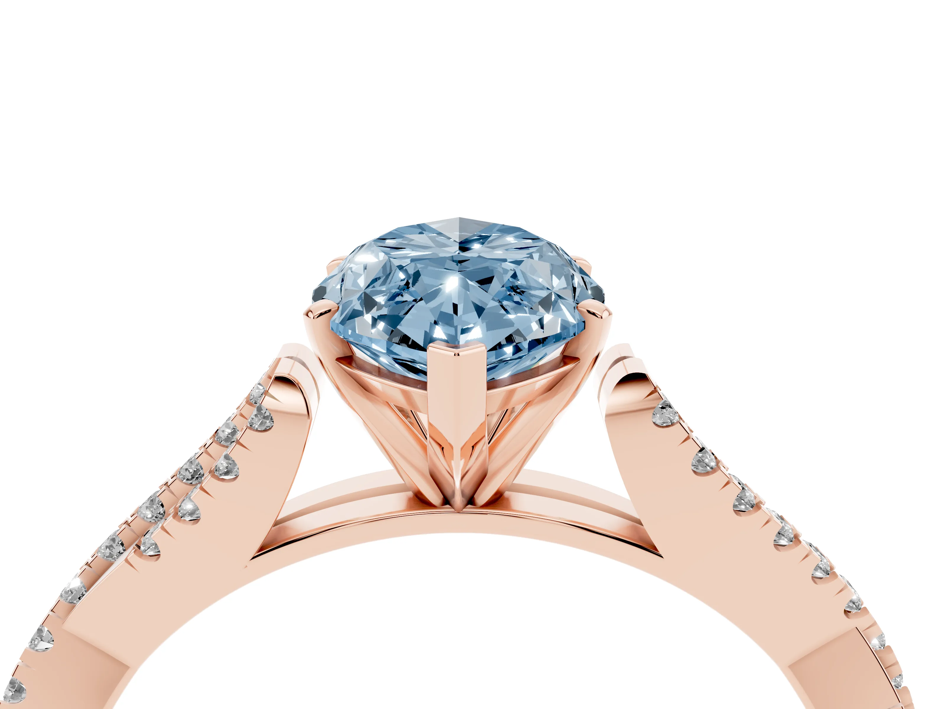 Fancy Blue Marquise Cut Diamond Solitaire Engagement Ring Set in Rose gold with Twisted Pavé Band and Prong Setting