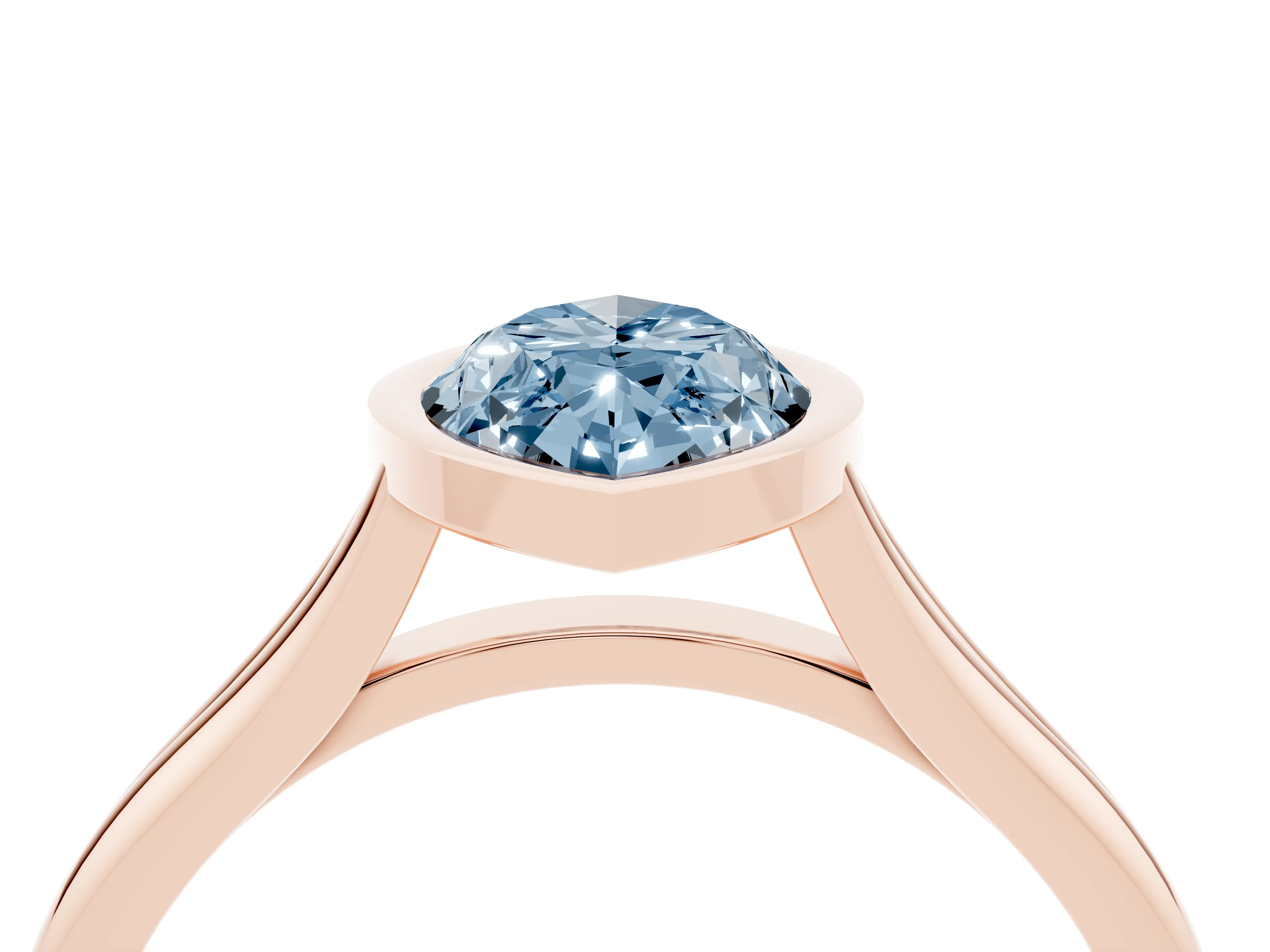 Fancy Blue Bezel Set Marquise Cut Diamond Solitaire Ring Set in Rose gold with Tapered Band