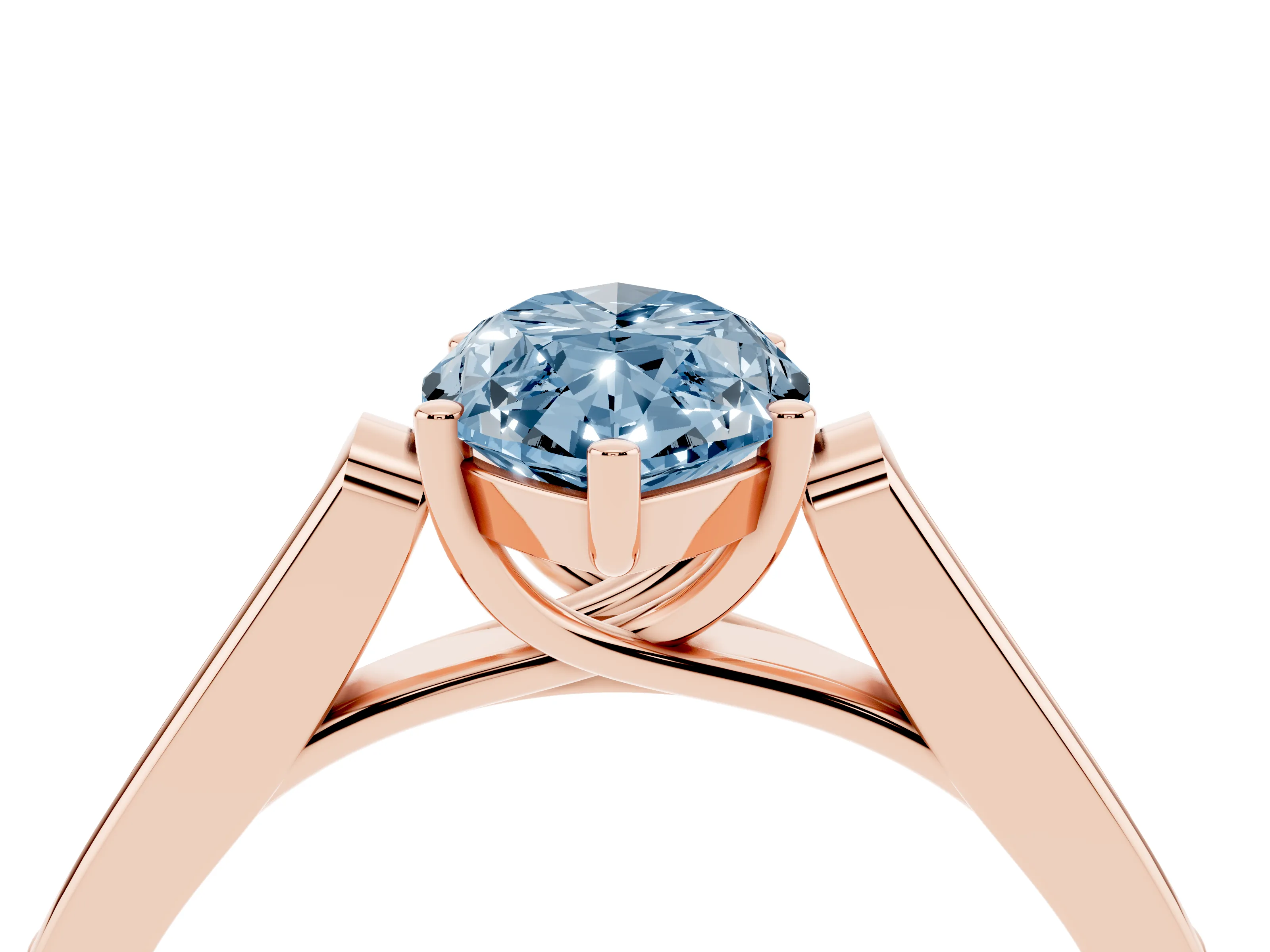 Fancy Blue Marquise Cut Diamond Solitaire Cathedral Engagement Ring Set in Rose gold with Channel-Set Band and Prong Setting