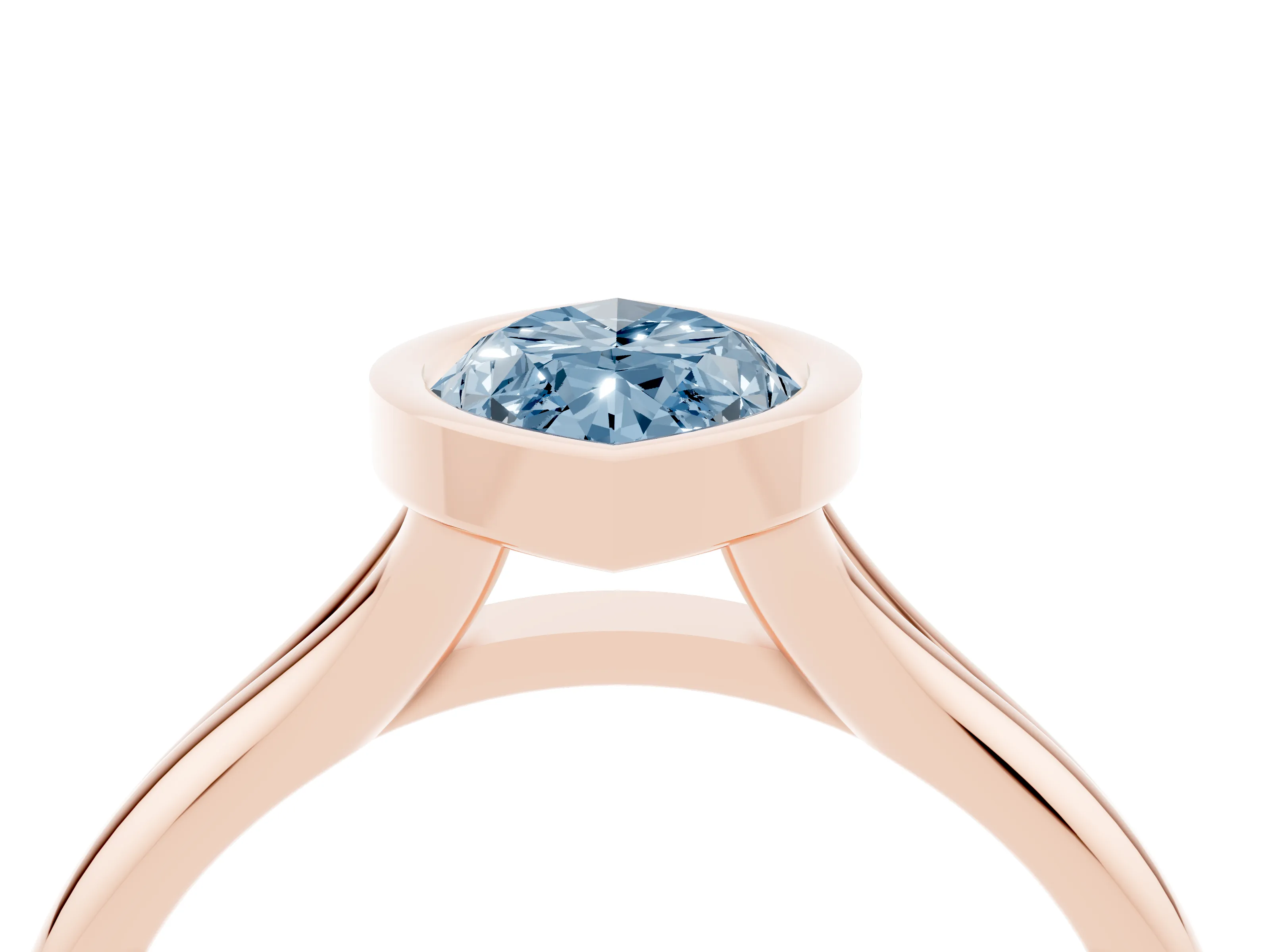 Fancy Blue Bezel Set Marquise Cut Diamond Solitaire Ring Set in Rose gold with Smooth Band