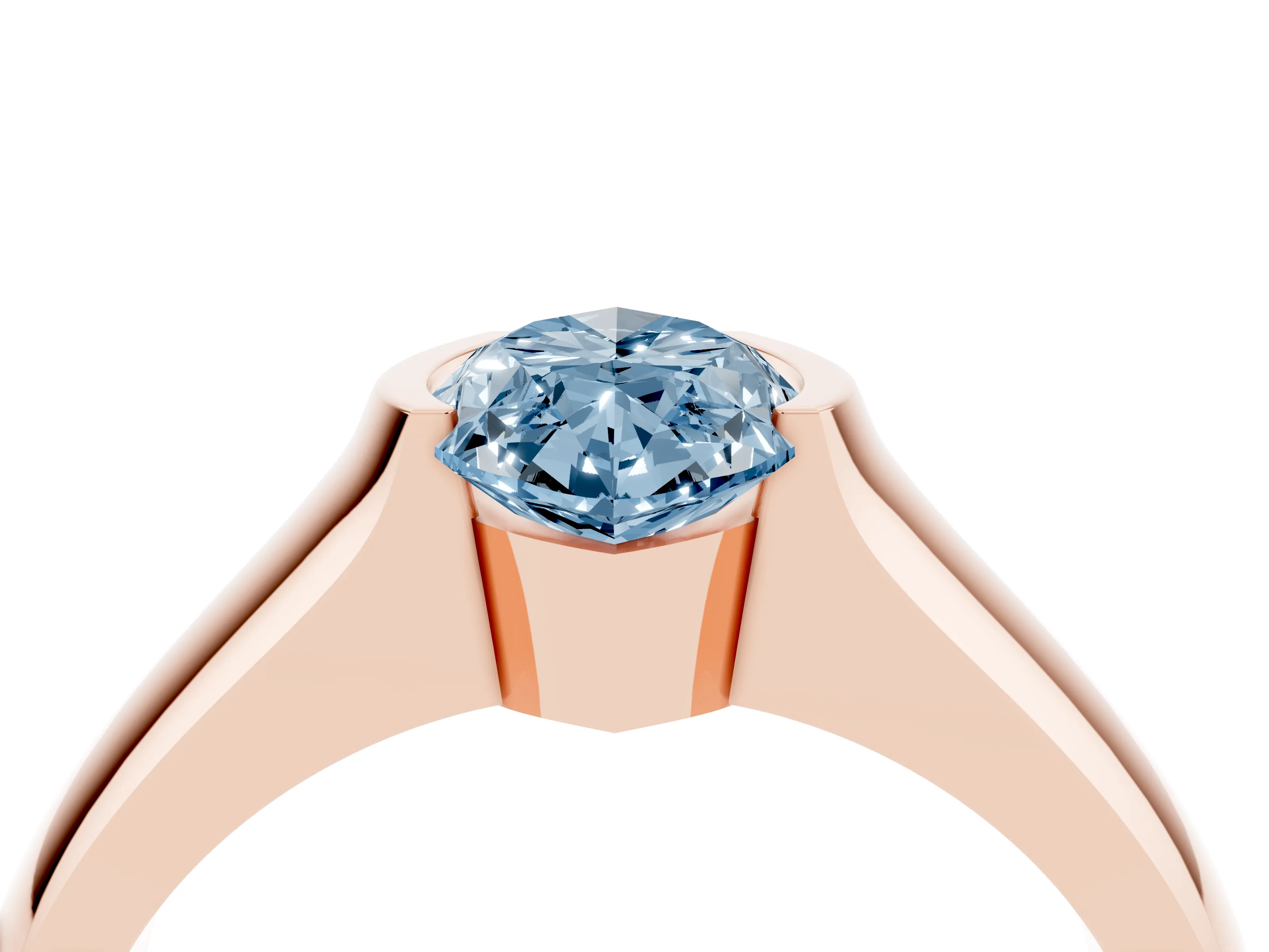 Fancy Blue Marquise Cut Diamond Bezel Solitaire Ring Set in Rose gold with Wide Band