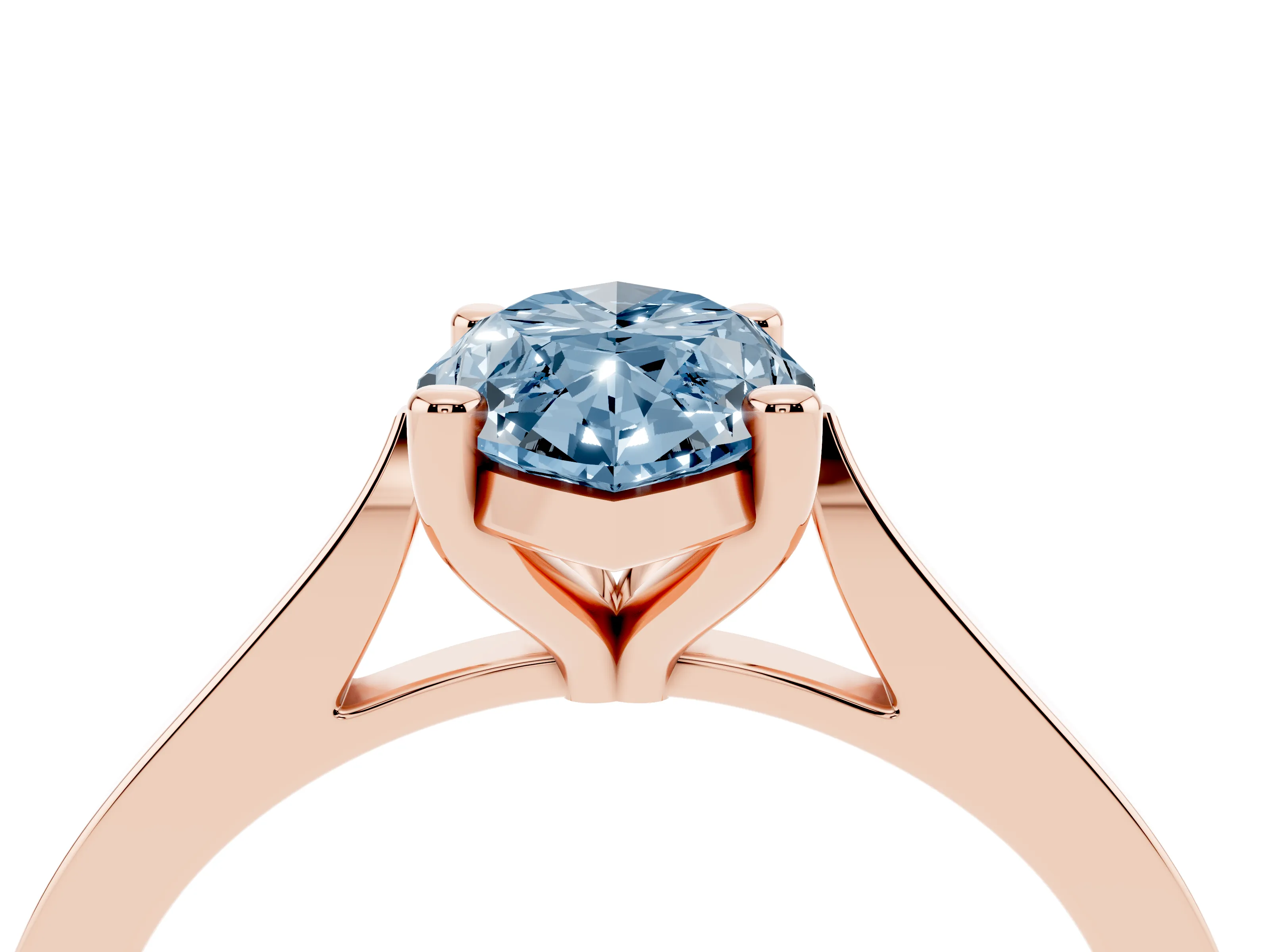 Fancy Blue Marquise Cut Diamond Solitaire Ring Set in Rose gold with Prong Setting and Tapered Band
