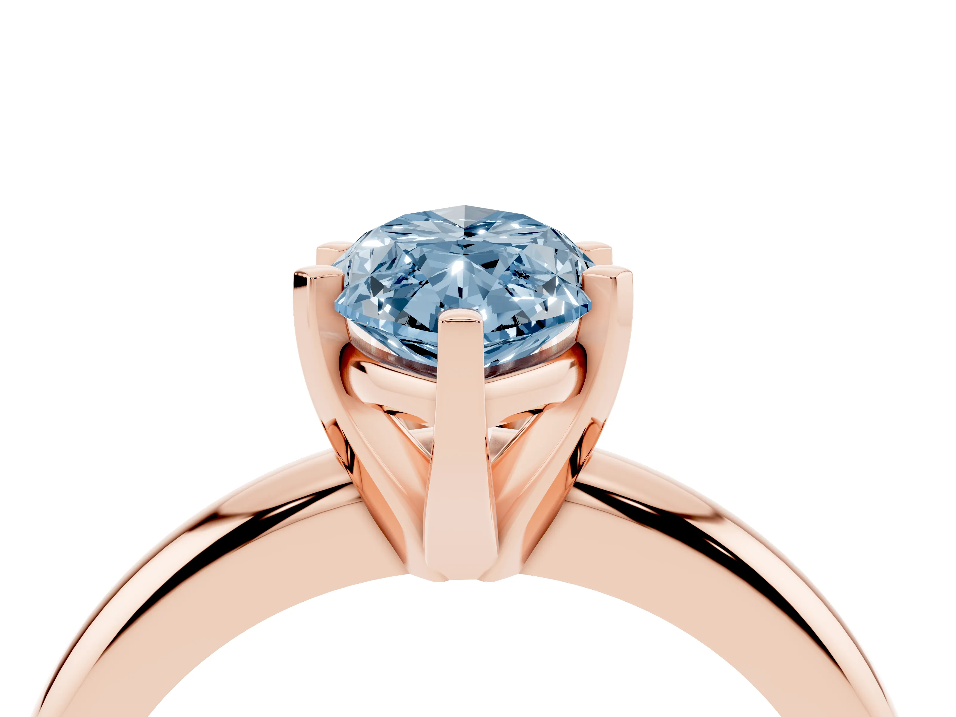 Fancy Blue Marquise Cut Diamond Solitaire Engagement Ring Set in Rose gold with Round Band and Prong Setting