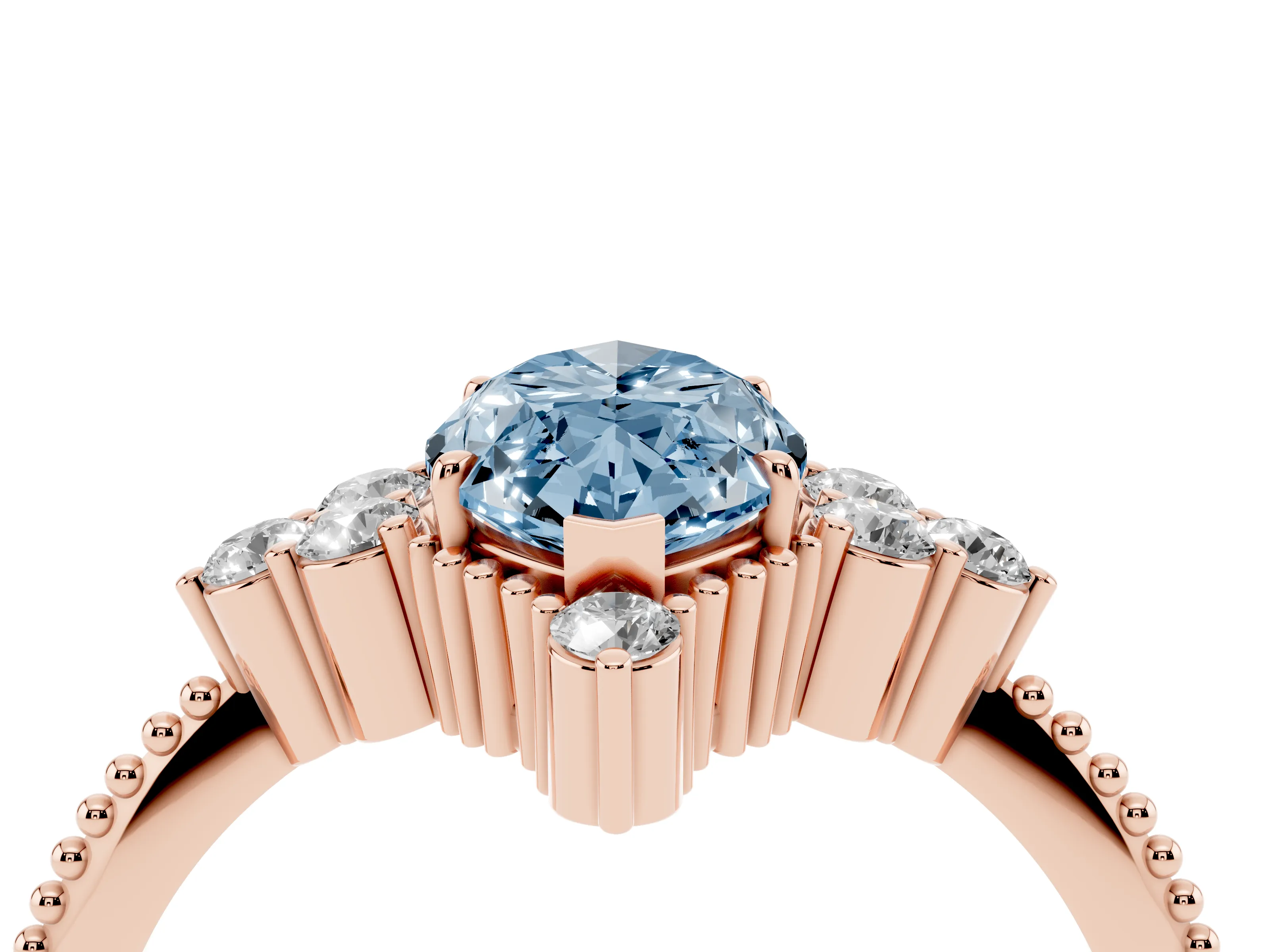 Fancy Blue Marquise Cut Diamond Cluster Ring Set in Rose gold with Beaded Band