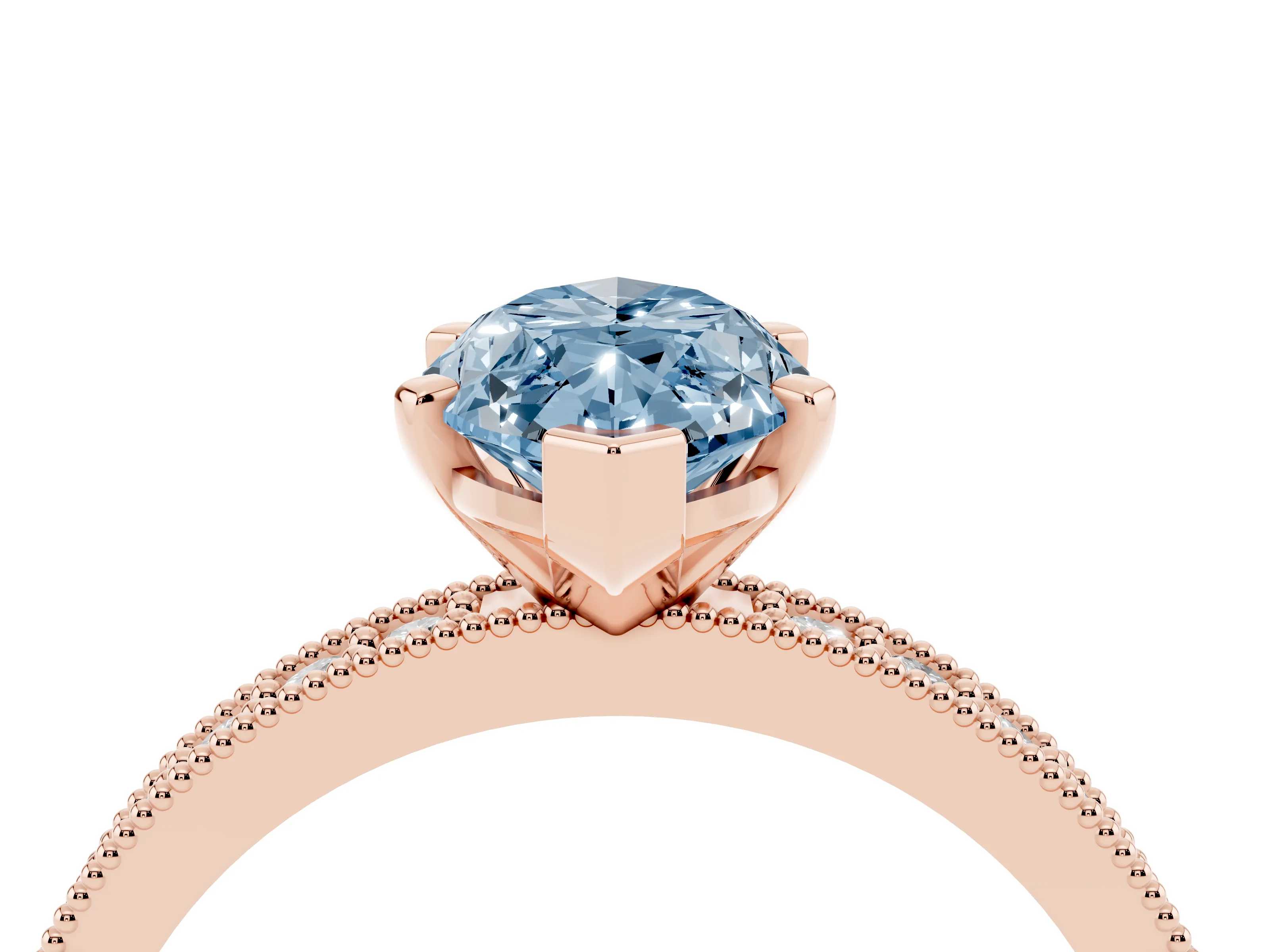 Fancy Blue Marquise Cut Diamond Milgrain Pavé Engagement Ring Set in Rose gold with Prong Setting