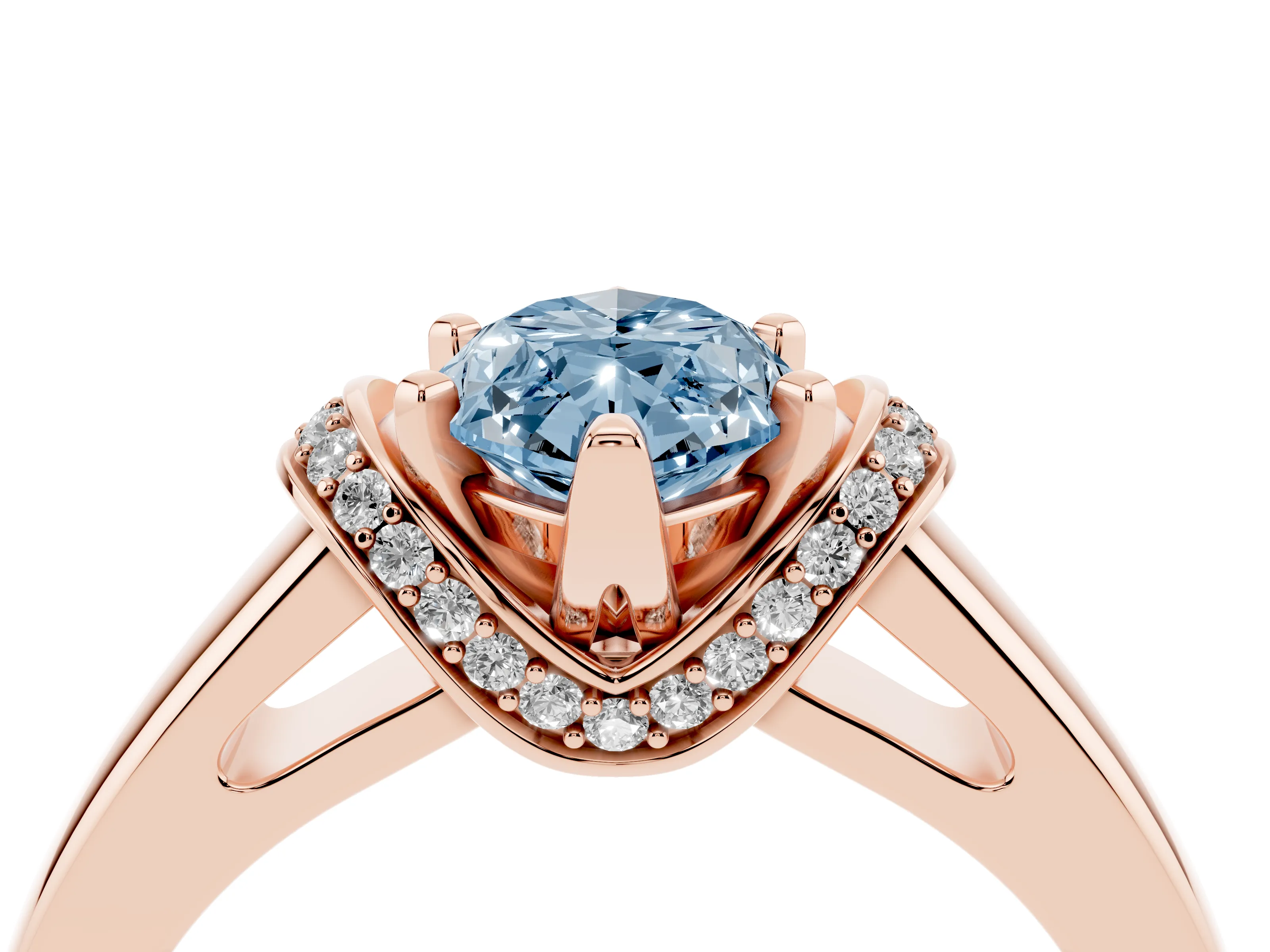 Fancy Blue Marquise Cut Diamond Pavé Band Solitaire Ring Set in Rose gold with Prong Setting