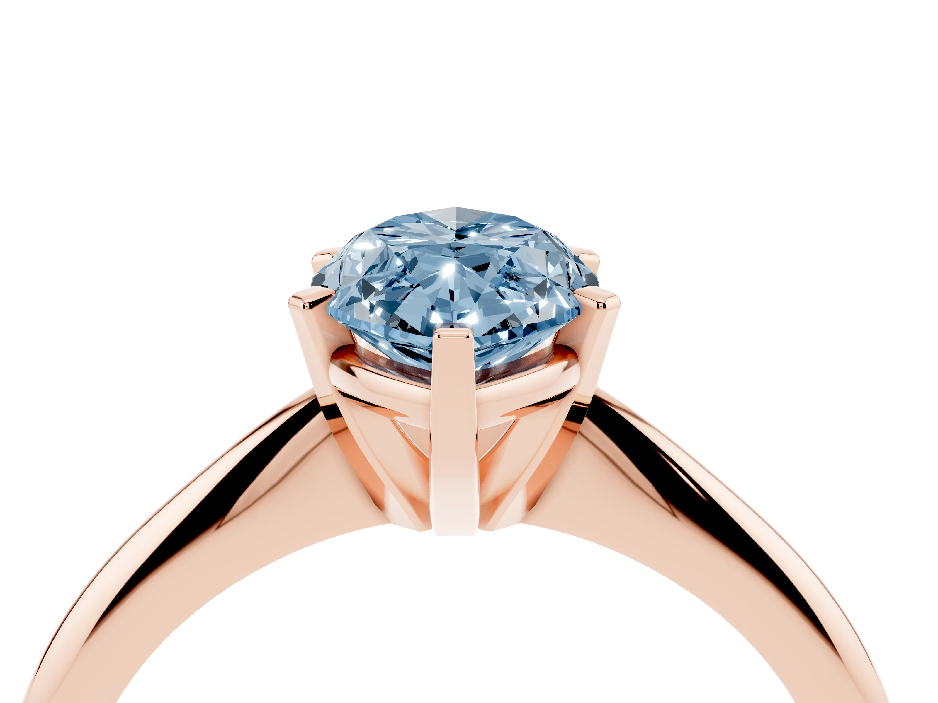 Fancy Blue Marquise Cut Diamond Solitaire Ring Set in Rose gold with Prong Setting on a Plain Round Band