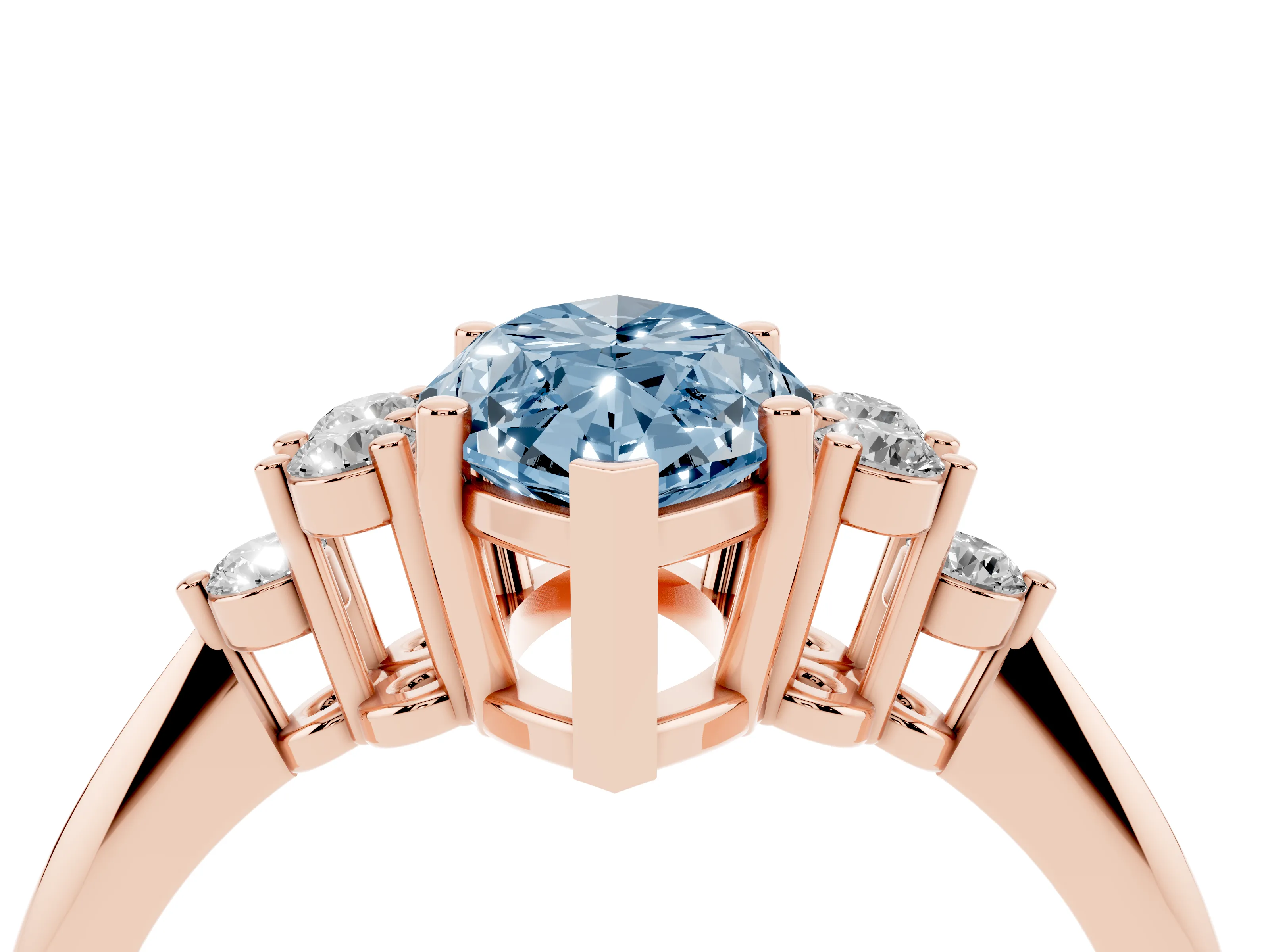 Fancy Blue Marquise Cut Diamond Cluster Ring Set in Rose gold with Plain Band and Prong Setting