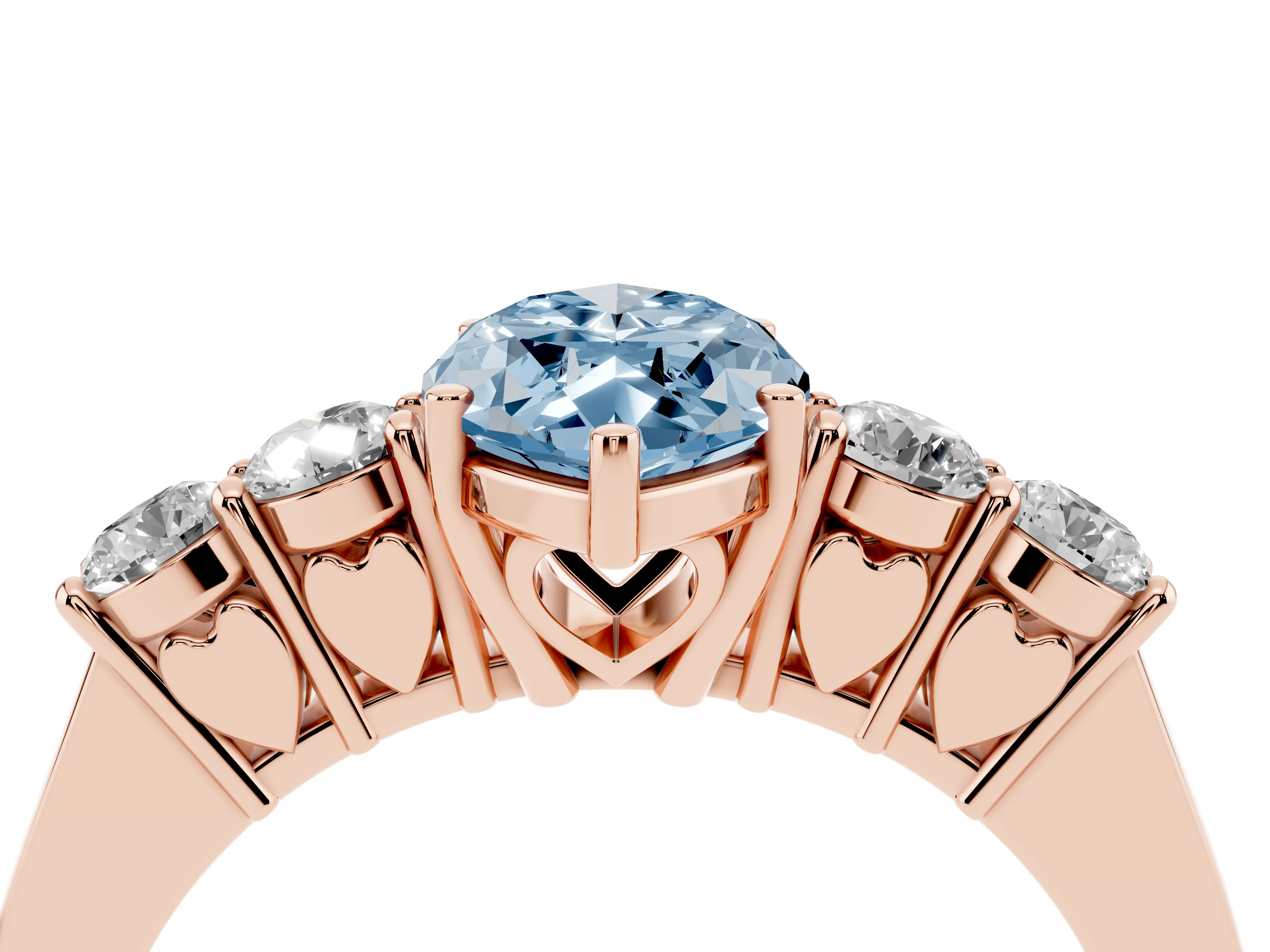 Fancy Blue Marquise Cut Diamond Five-Stone Prong Set Band Ring Set in Rose gold with Polished Band