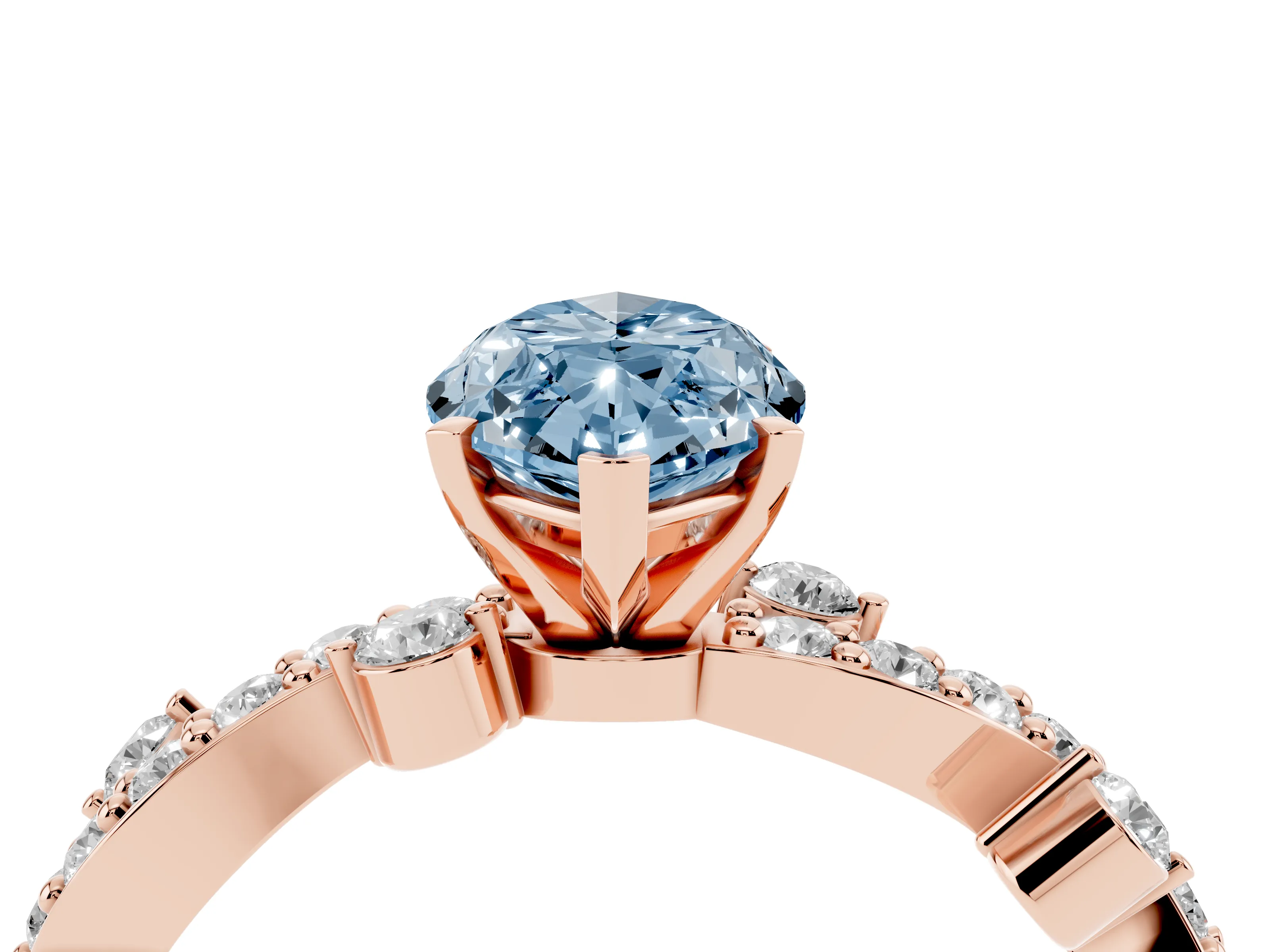 Fancy Blue Marquise Cut Diamond Solitaire Twisted Band Set in Rose gold with Pavé Setting