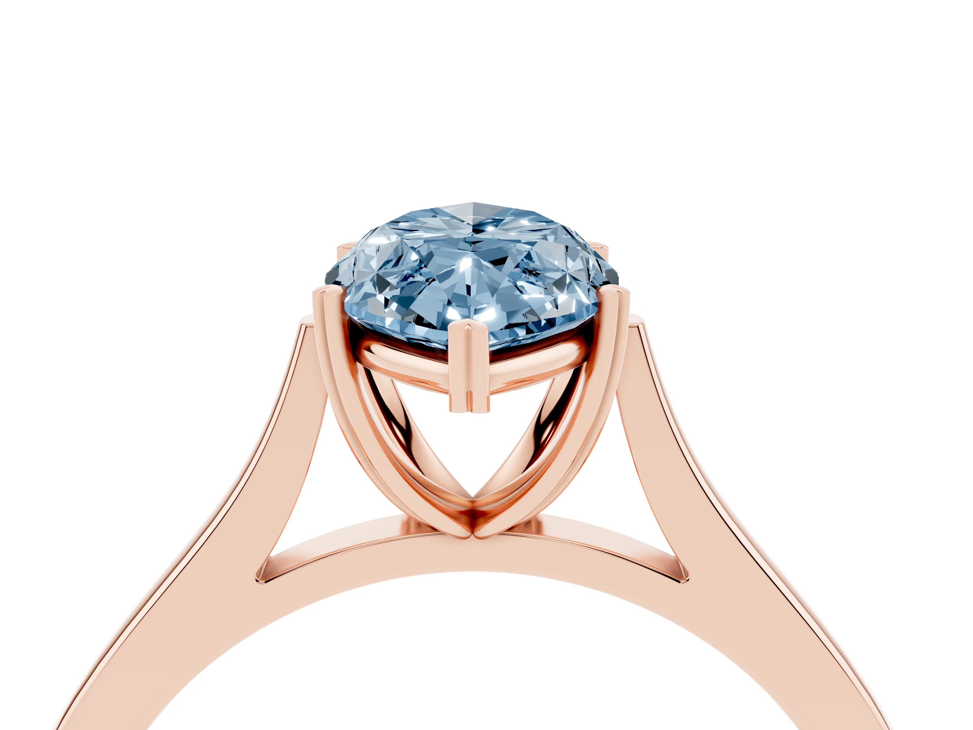 Fancy Blue Marquise Cut Diamond Solitaire Heart Prong Engagement Ring Set in Rose gold with Tapered Band