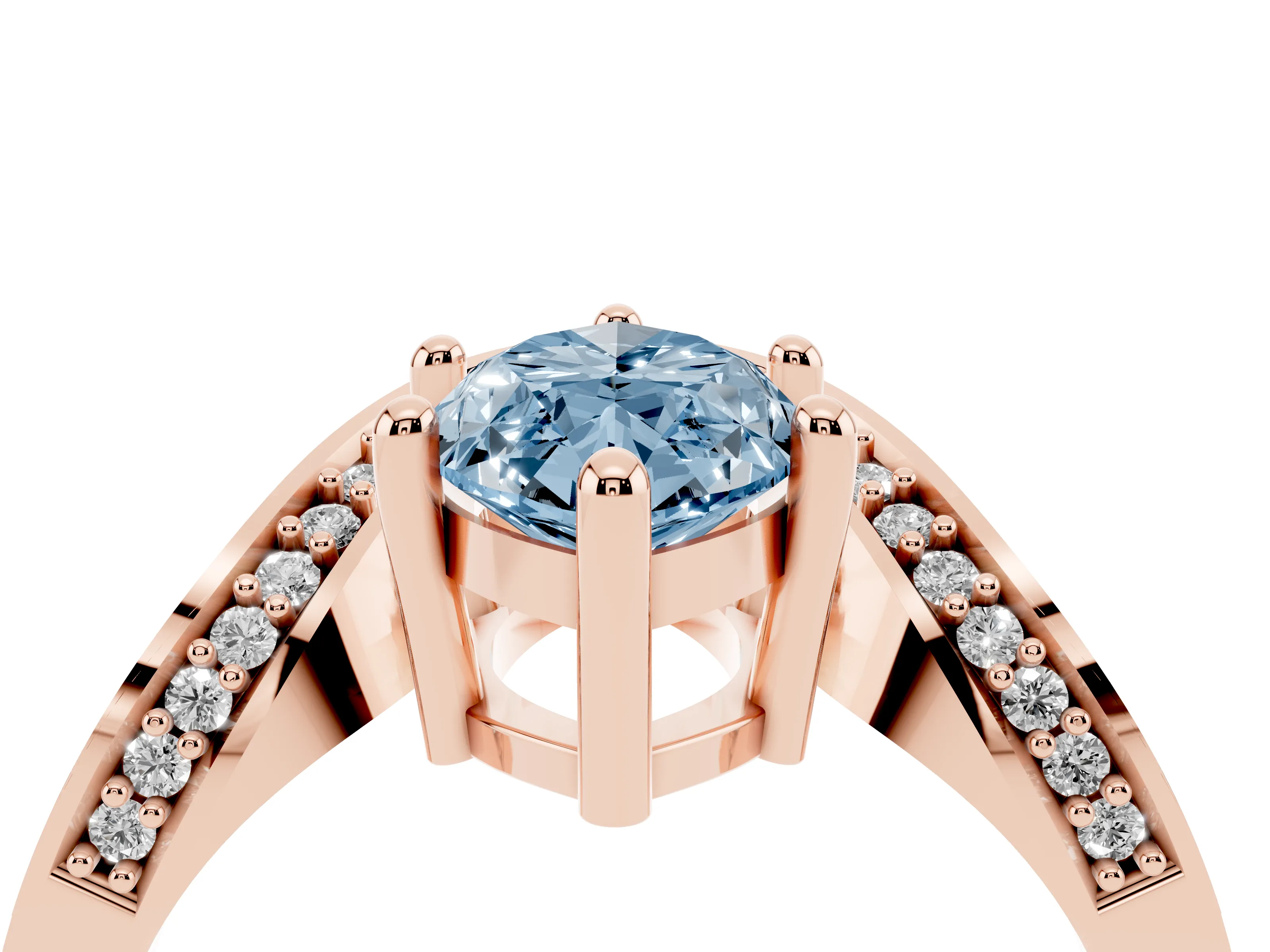Fancy Blue Marquise Cut Diamond Solitaire Engagement Ring Set in Rose gold with Pavé Shoulders
