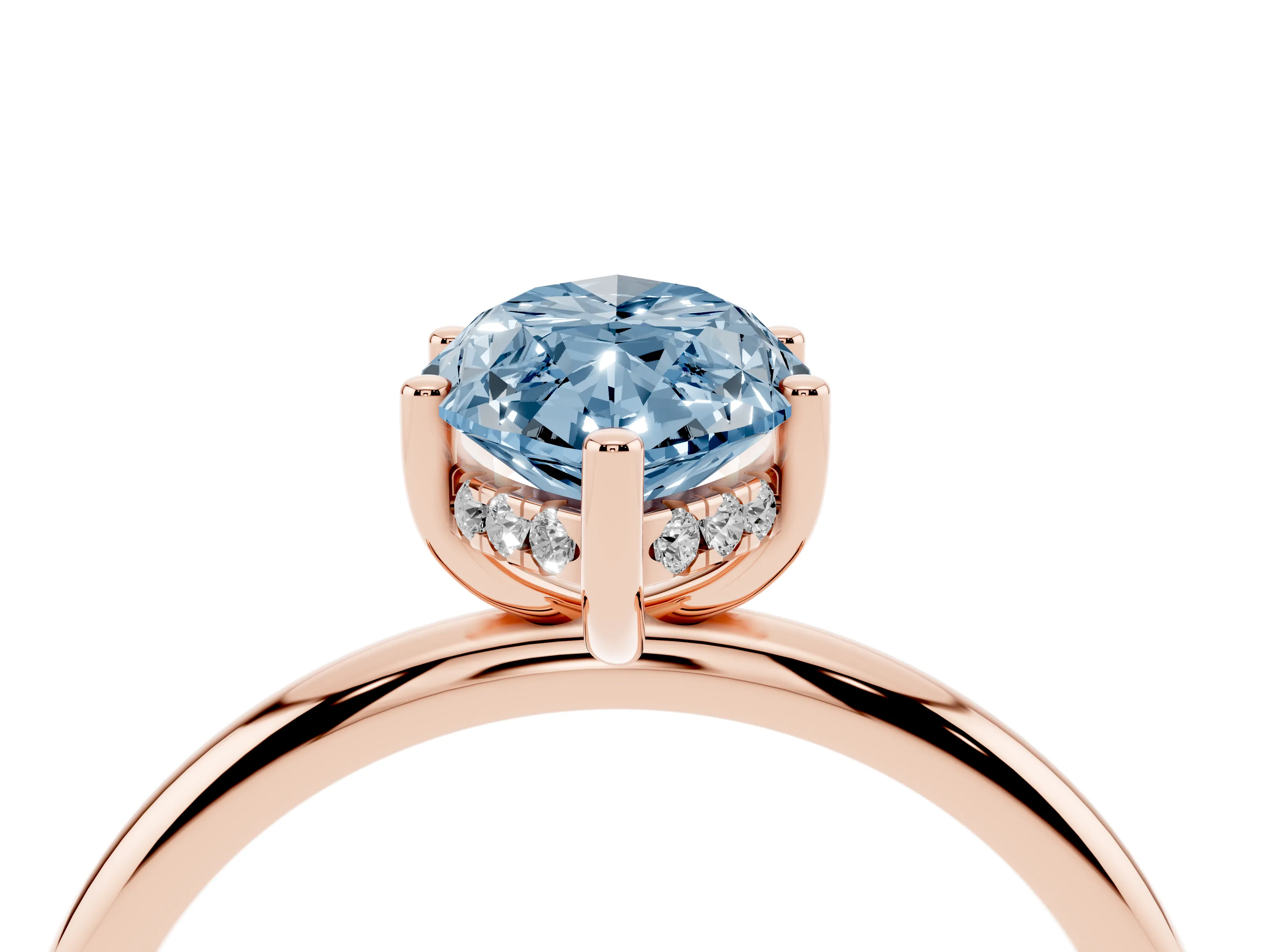 Fancy Blue Marquise Cut Diamond Solitaire Engagement Ring Set in Rose gold with Prong Setting and Polished Band