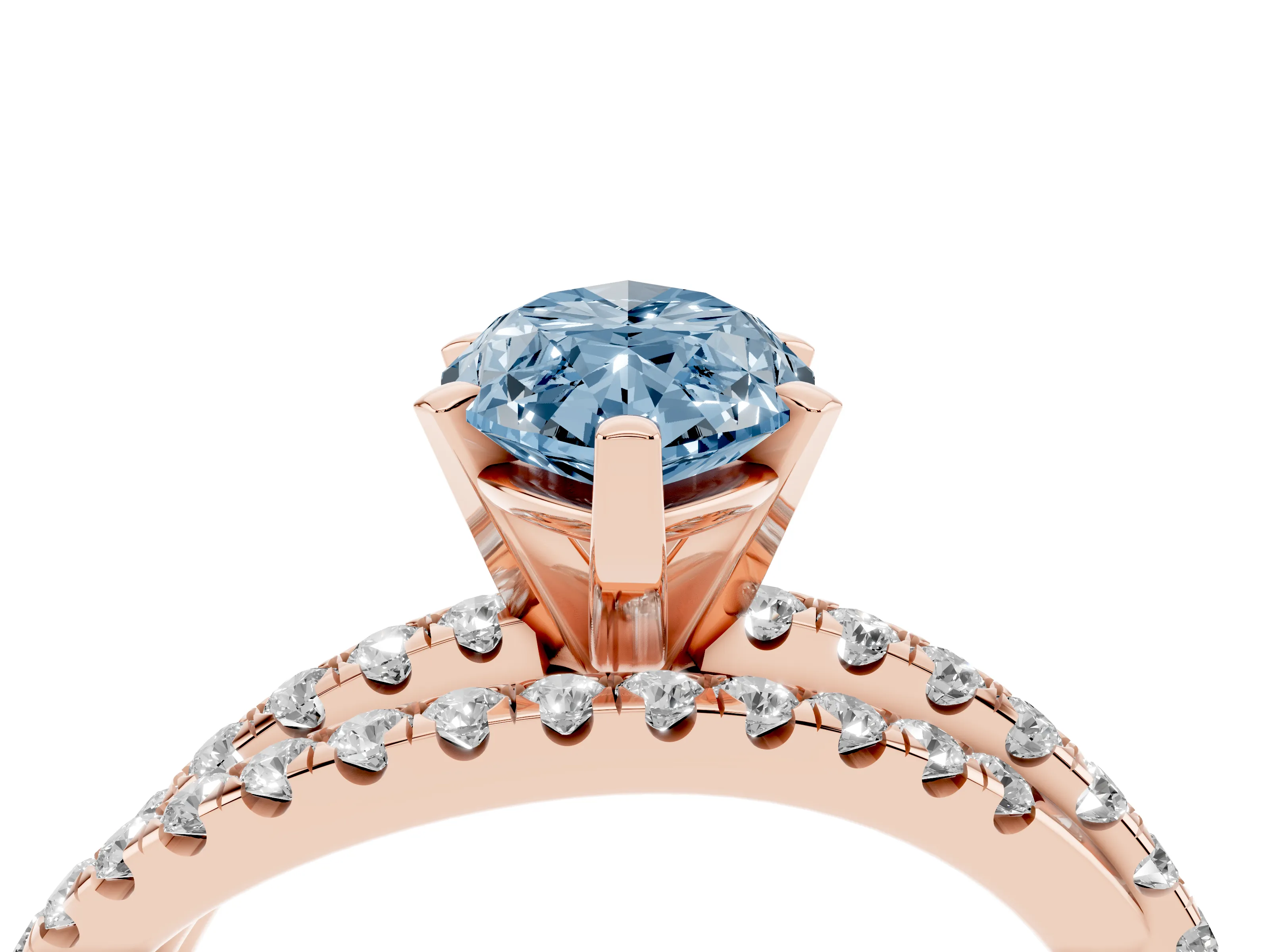 Fancy Blue Marquise Cut Diamond Solitaire Twist Band Ring Set in Rose gold with Pavé Setting and Prong Head