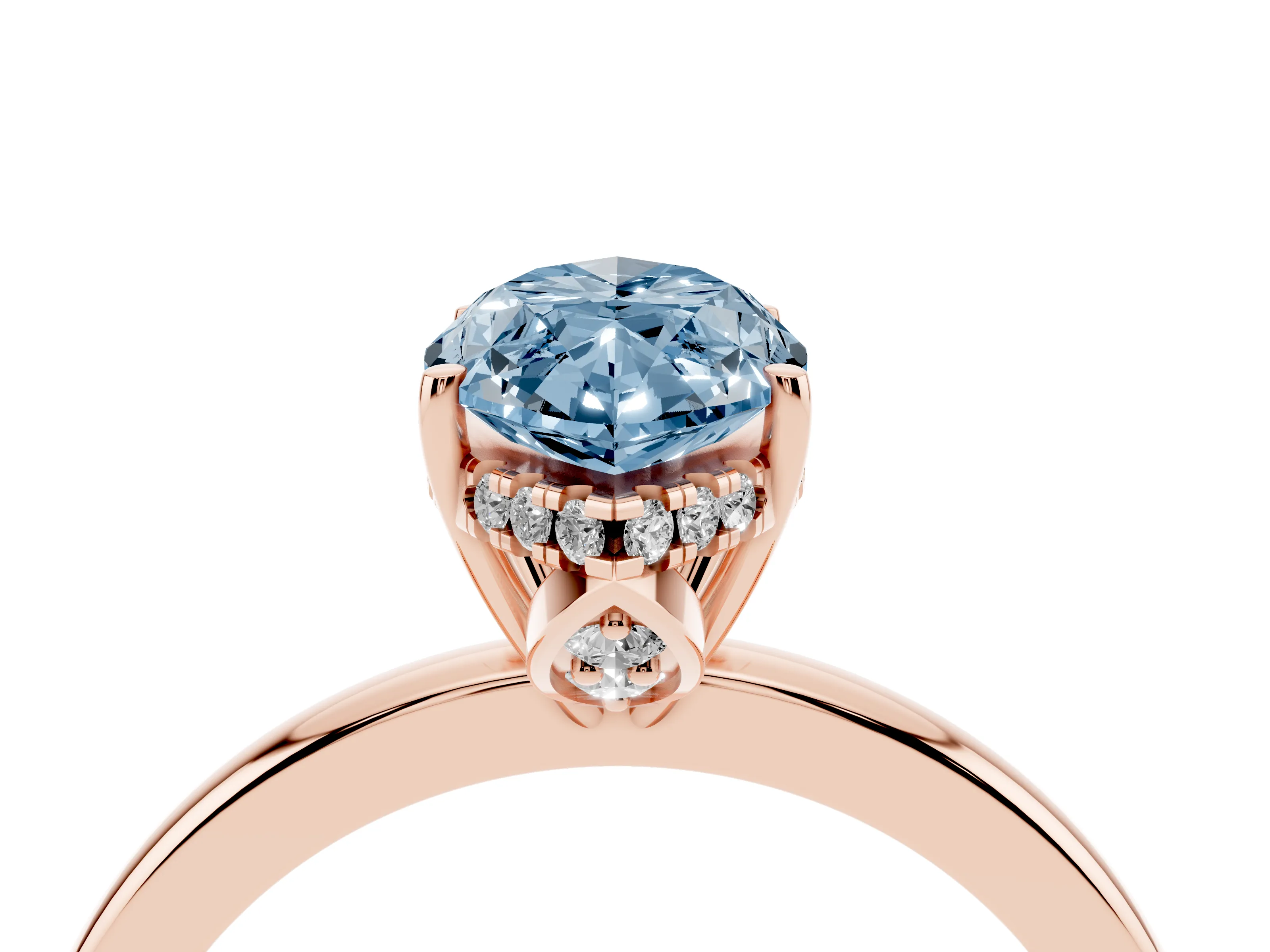 Fancy Blue Marquise Cut Diamond Solitaire Ring Set in Rose gold with Plain Band and Prong Setting