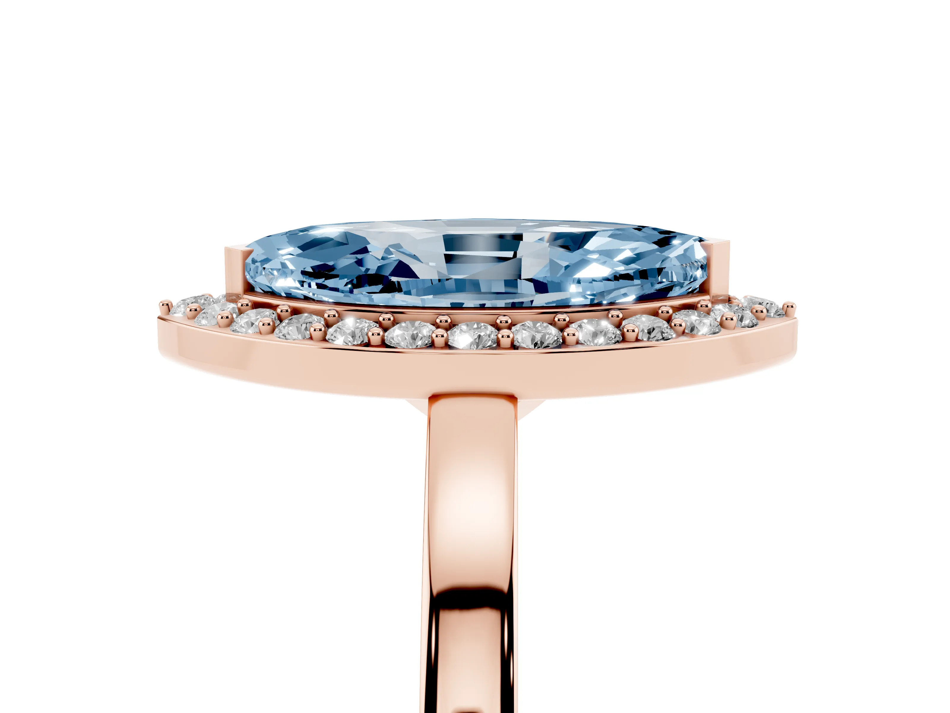 Fancy Blue Marquise Cut Diamond Halo Ring Set in Rose gold with Solitaire Band and Prong Setting